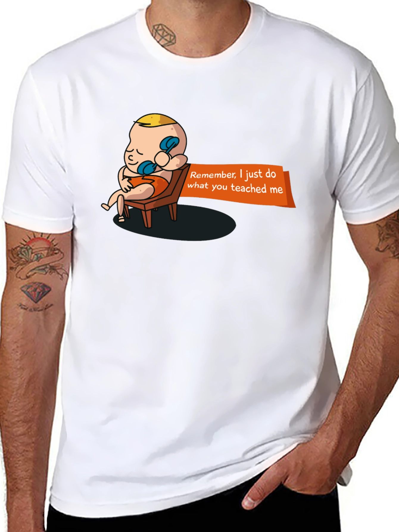Black Funny Baby On Phone Graphic Tee - Remember What You Taught Me! view 8