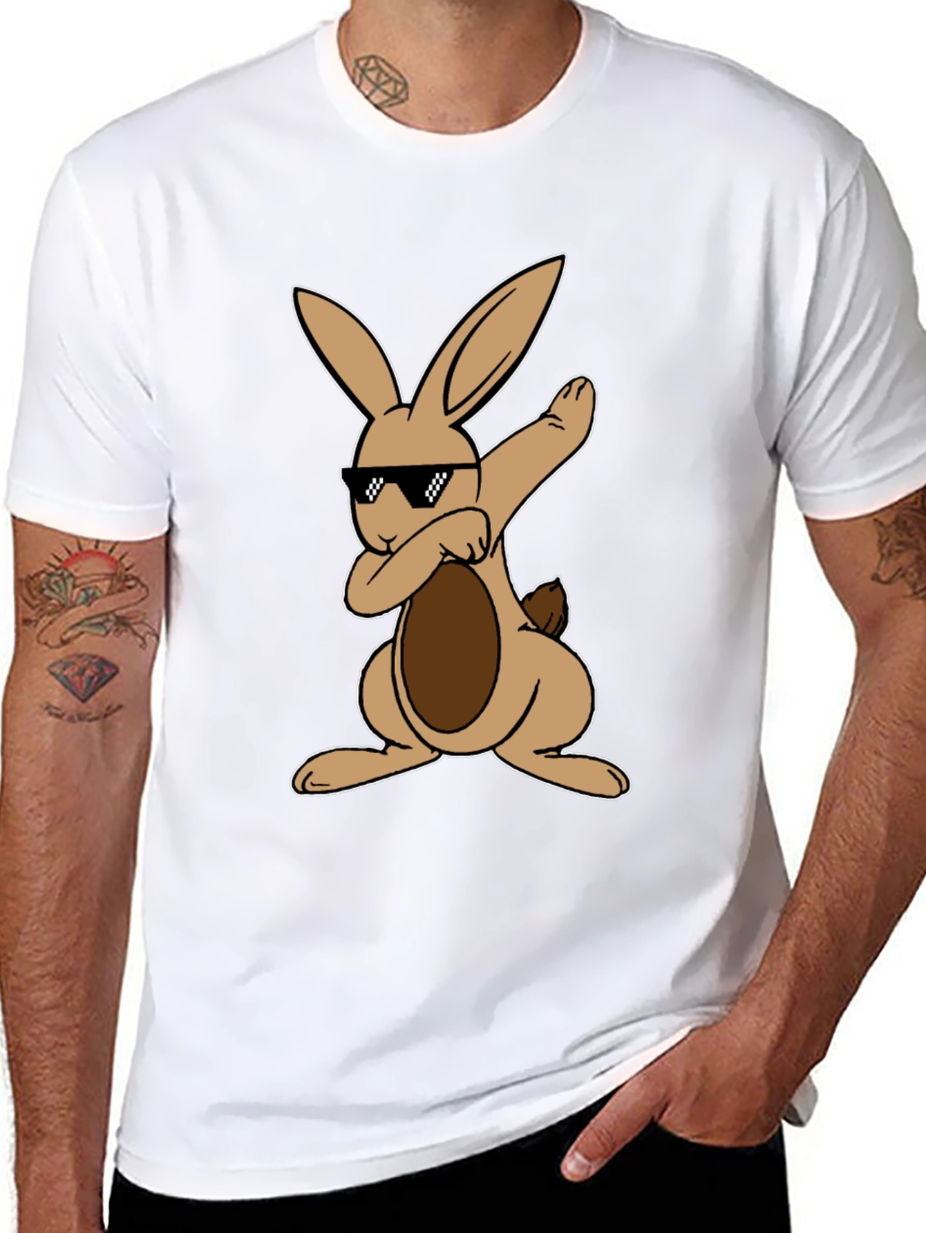 Black Dabbing Easter Bunny T-Shirt view 8