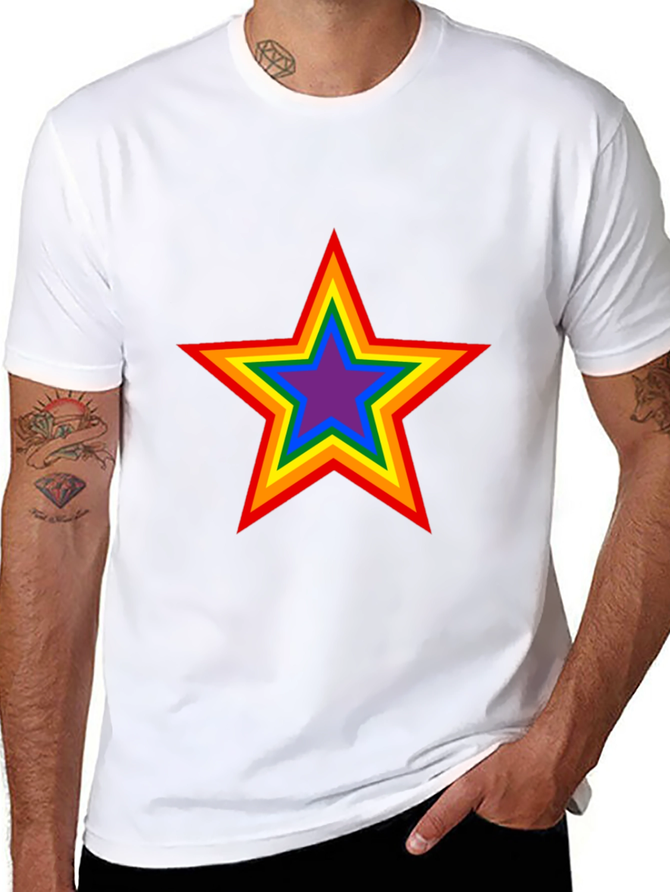 Black Rainbow Star Graphic Black T-Shirt view 8