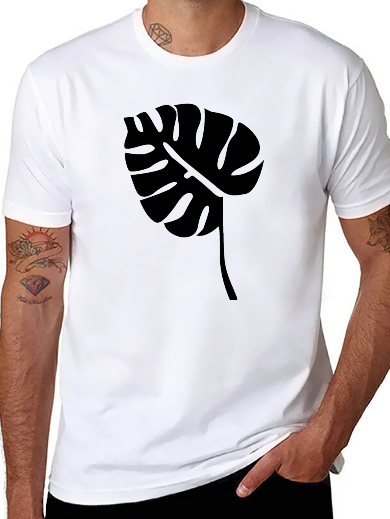 Black Modern Monstera Leaf Graphic T-Shirt view 8
