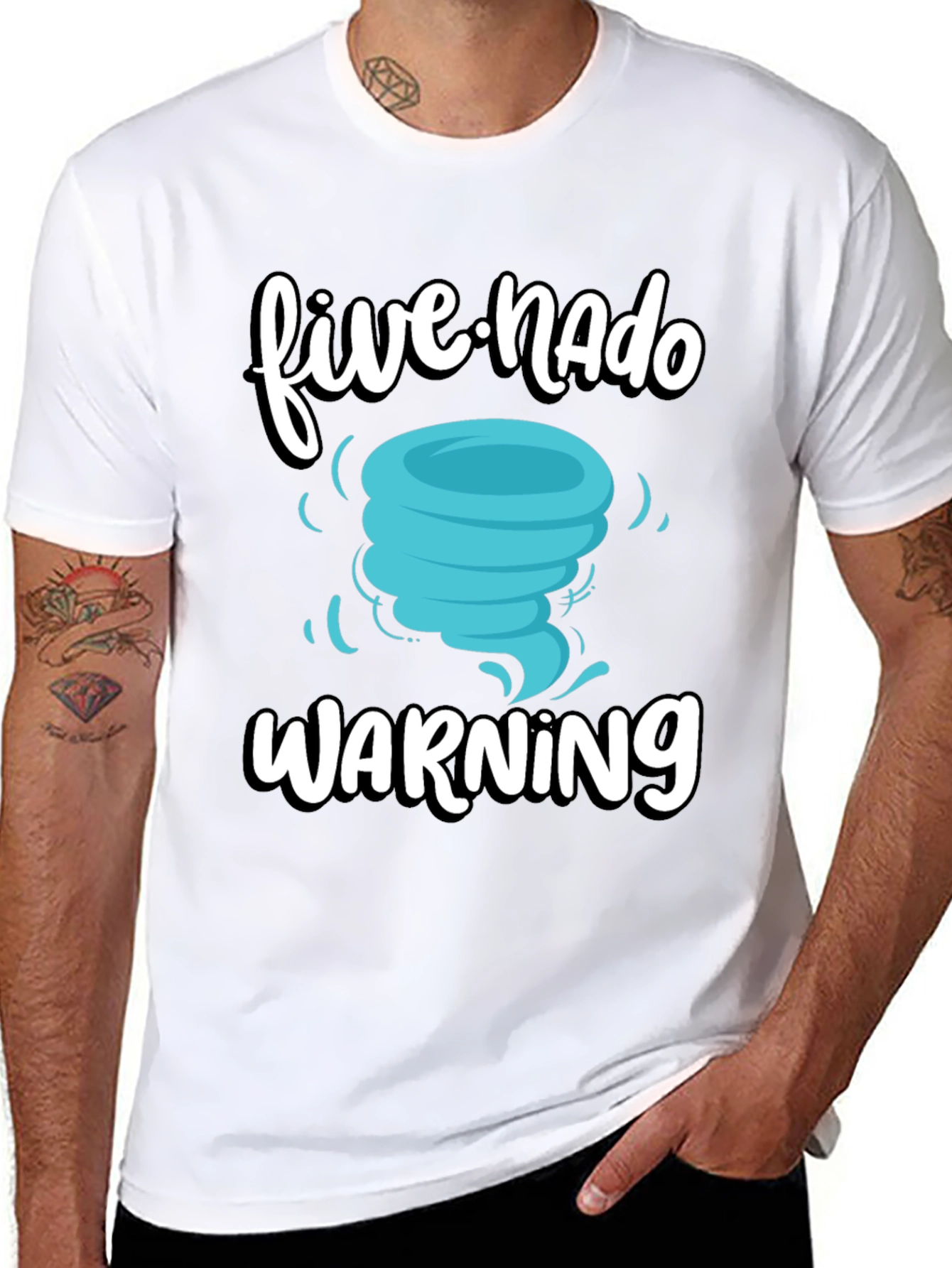 Black Five-Nado Warning T-Shirt, Funny Weather Tee view 8