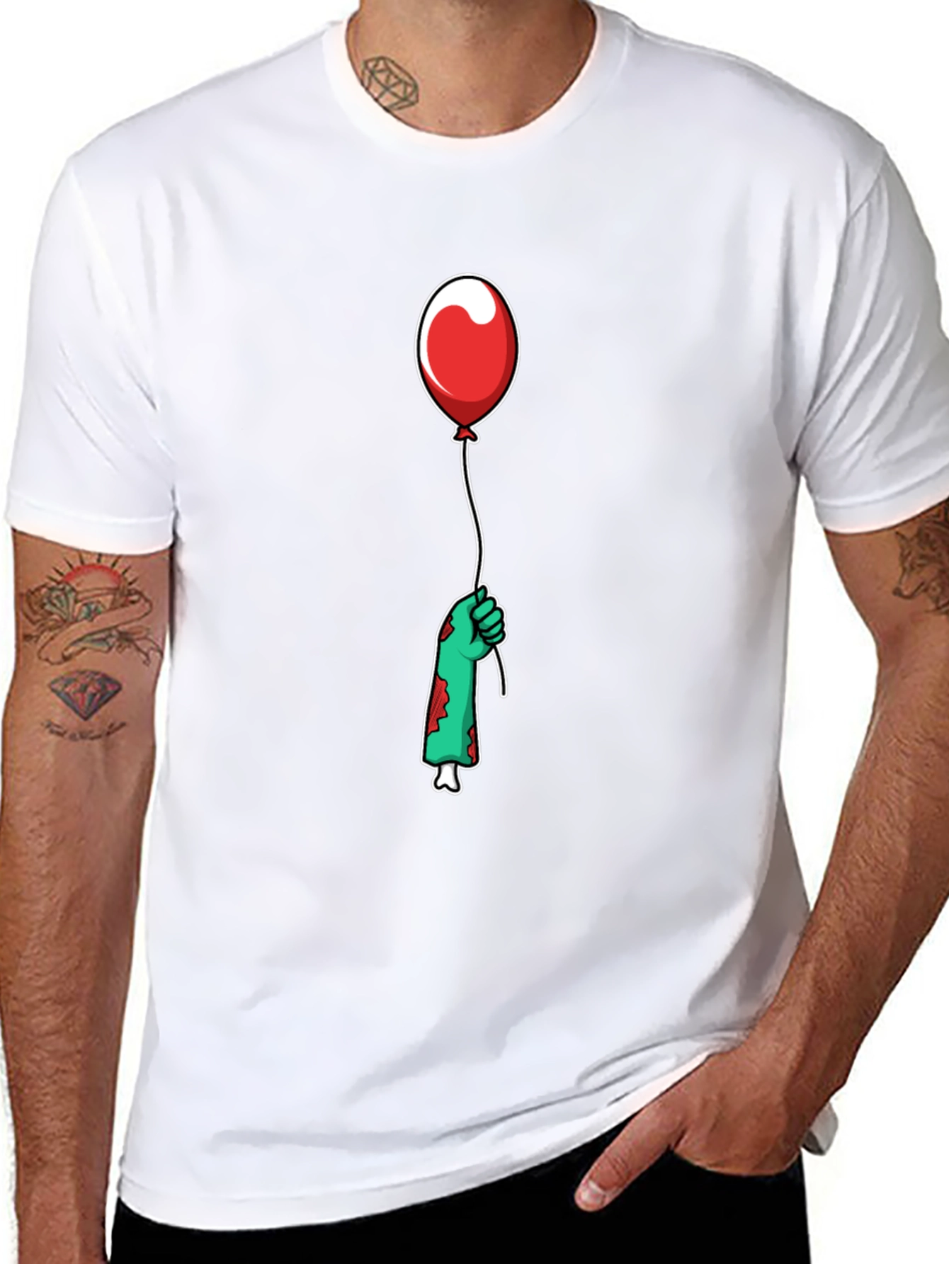 Black Zombie Hand Red Balloon Graphic T-Shirt view 8