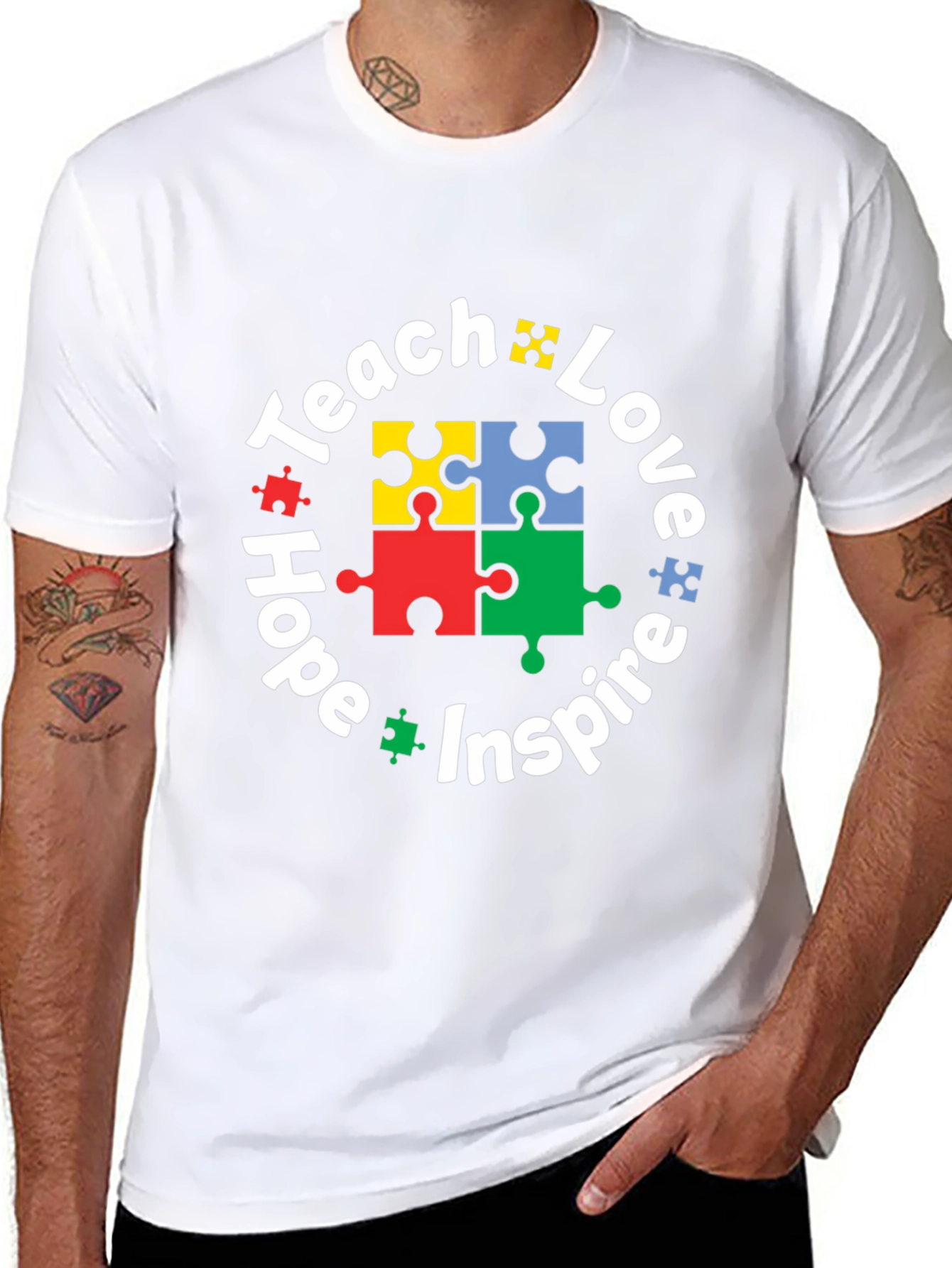 Black Teach Love Hope Inspire Puzzle Piece T-Shirt view 8