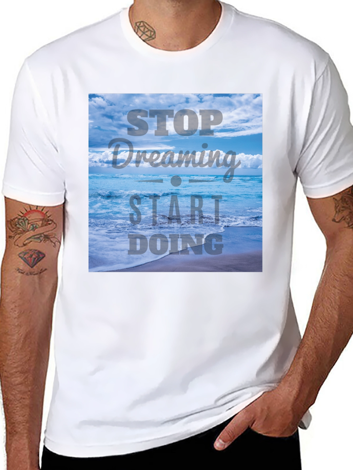 Black Inspirational Ocean T-Shirt - Stop Dreaming, Start Doing view 8