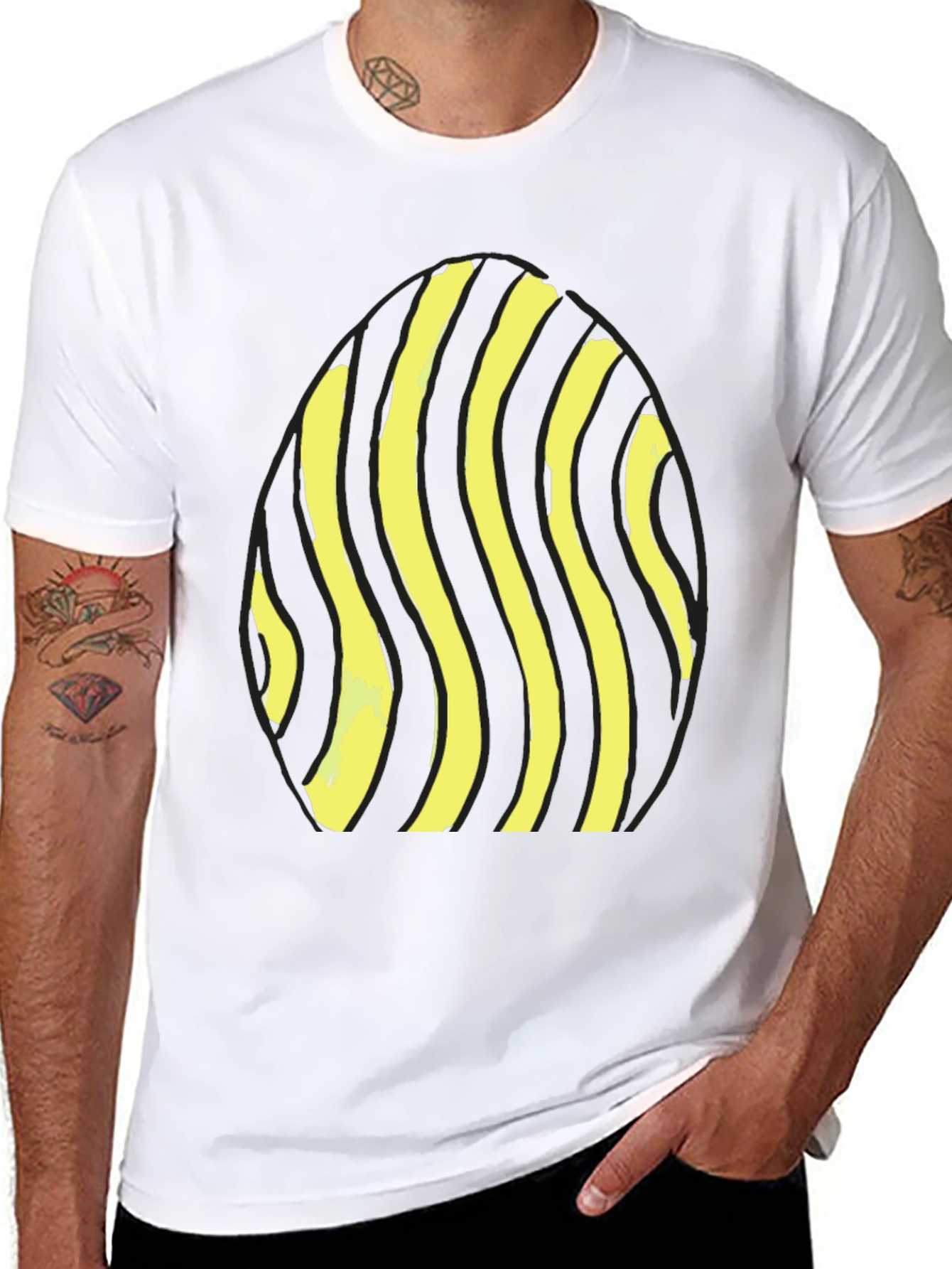 Black Striped Egg Graphic Tee - Casual Black T-Shirt view 8