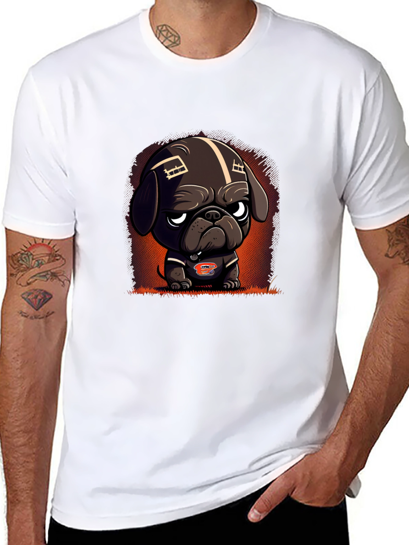 Black Cartoon Dog Football Fan T-Shirt view 8