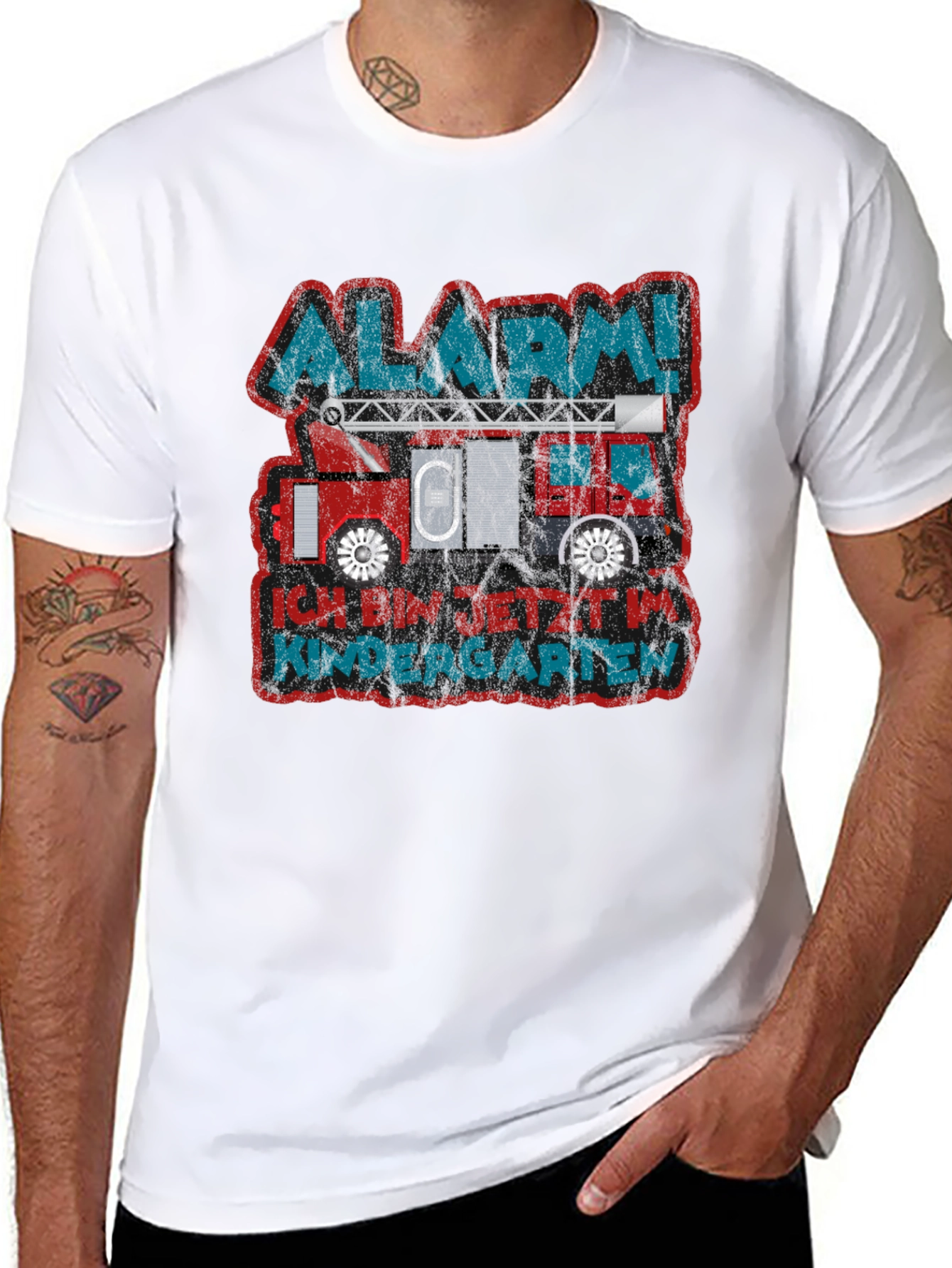 Black Alarm! Kindergarten Fire Truck T-Shirt view 8