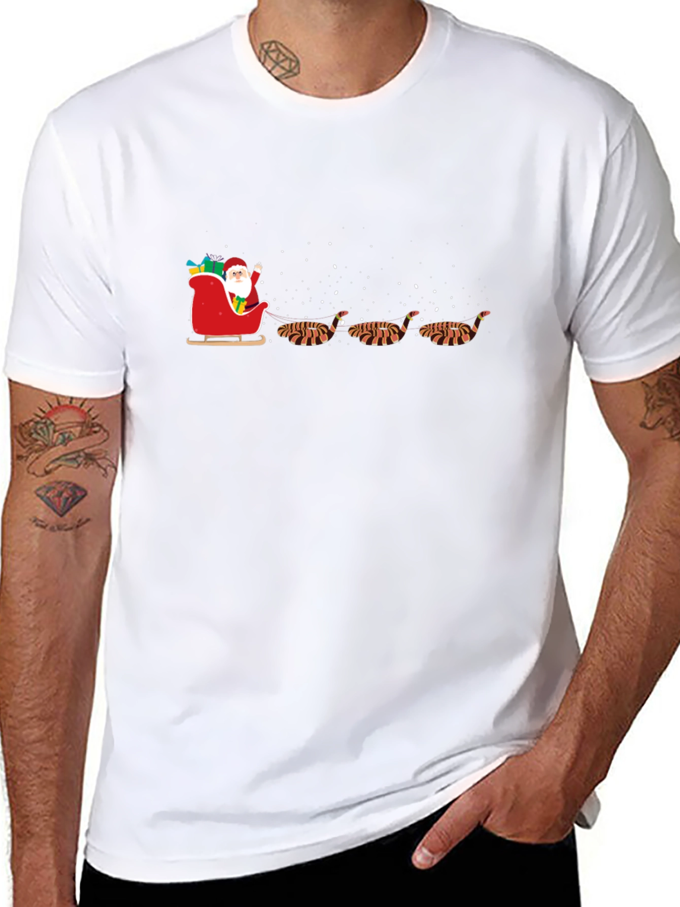 Black Santa's Sleigh Pulled by Tiger T-Shirt view 8