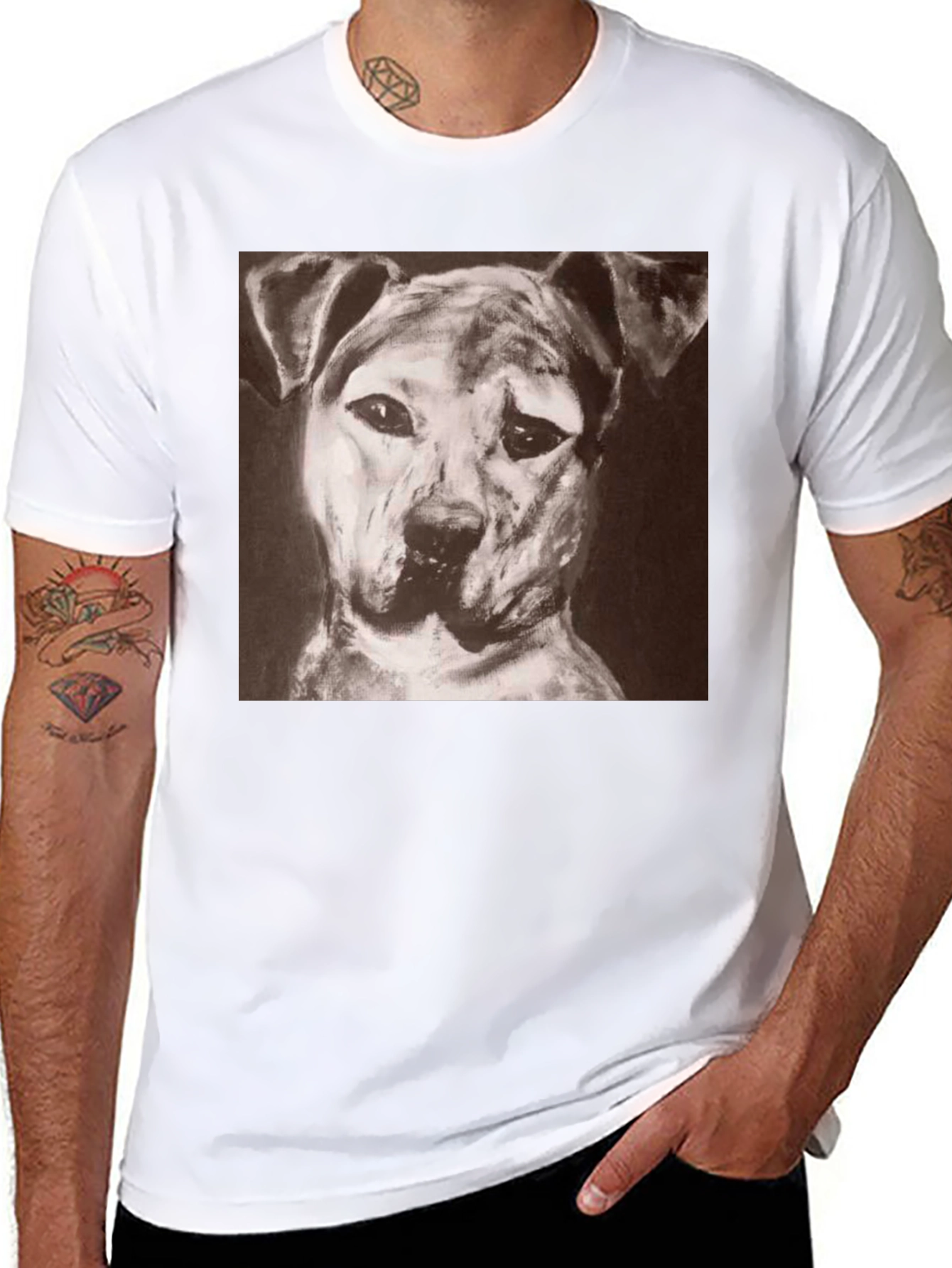 Black Dog Portrait Black T-Shirt - Artistic Graphic Tee view 8