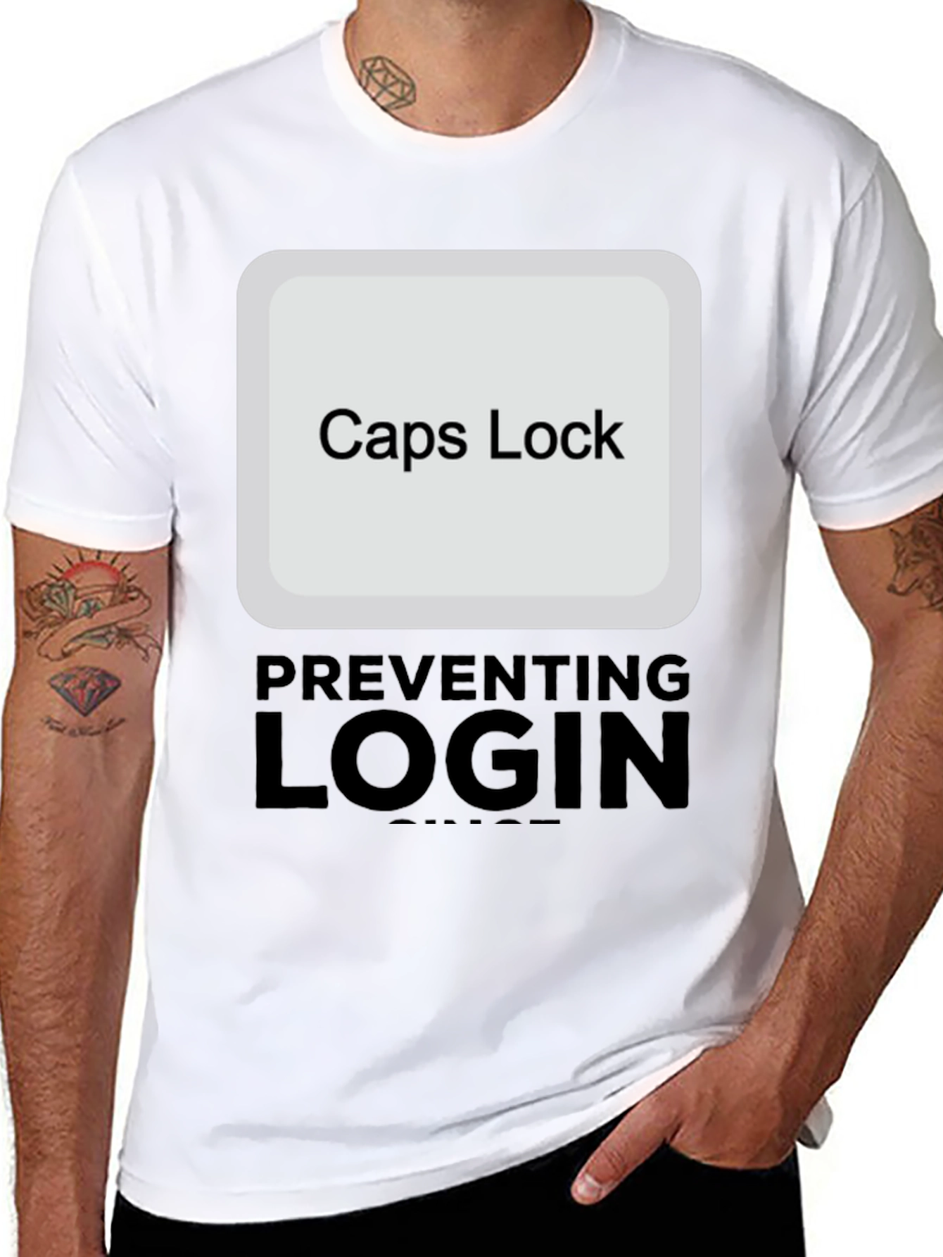 Black Caps Lock Preventing Login T-Shirt view 8