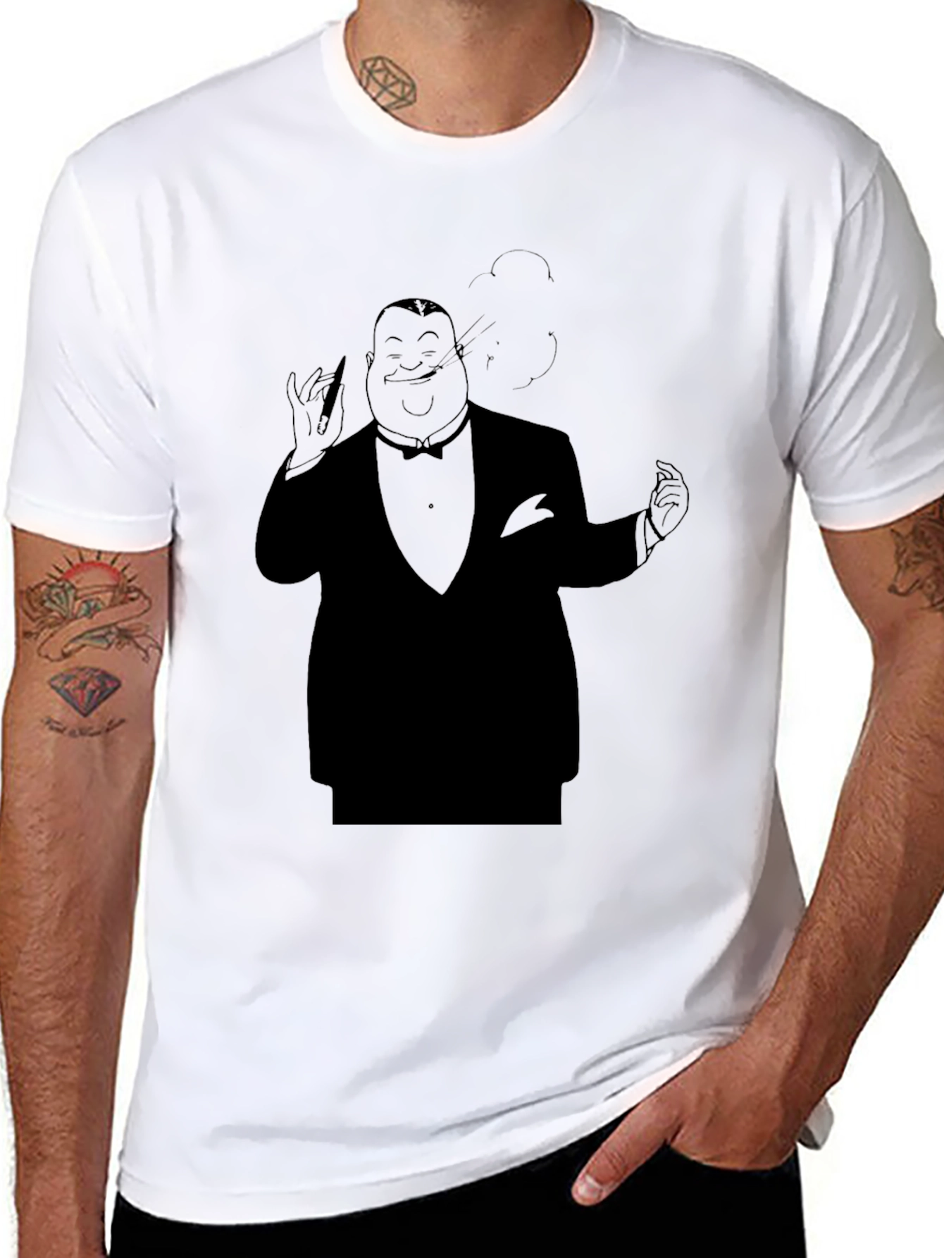 Black Black Tuxedo Cartoon Graphic Tee view 8