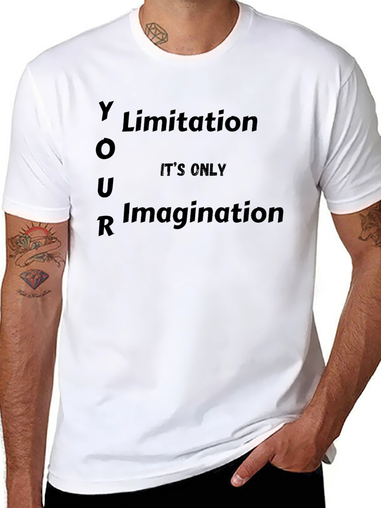 Black Motivational "Your Limitation" Graphic T-Shirt view 8