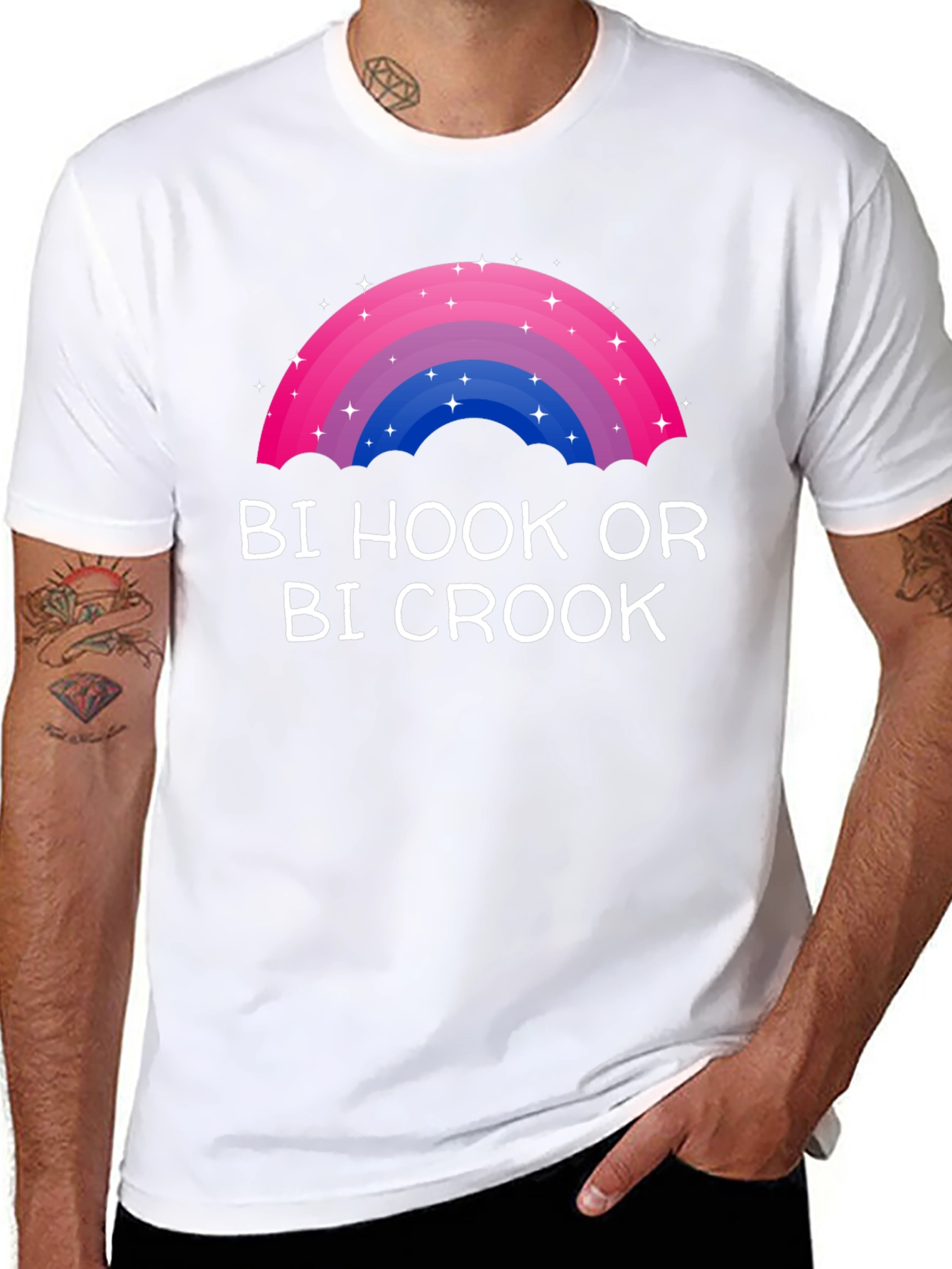 Black Bi Hook or Bi Crook T-Shirt - Bisexual Pride Rainbow view 8