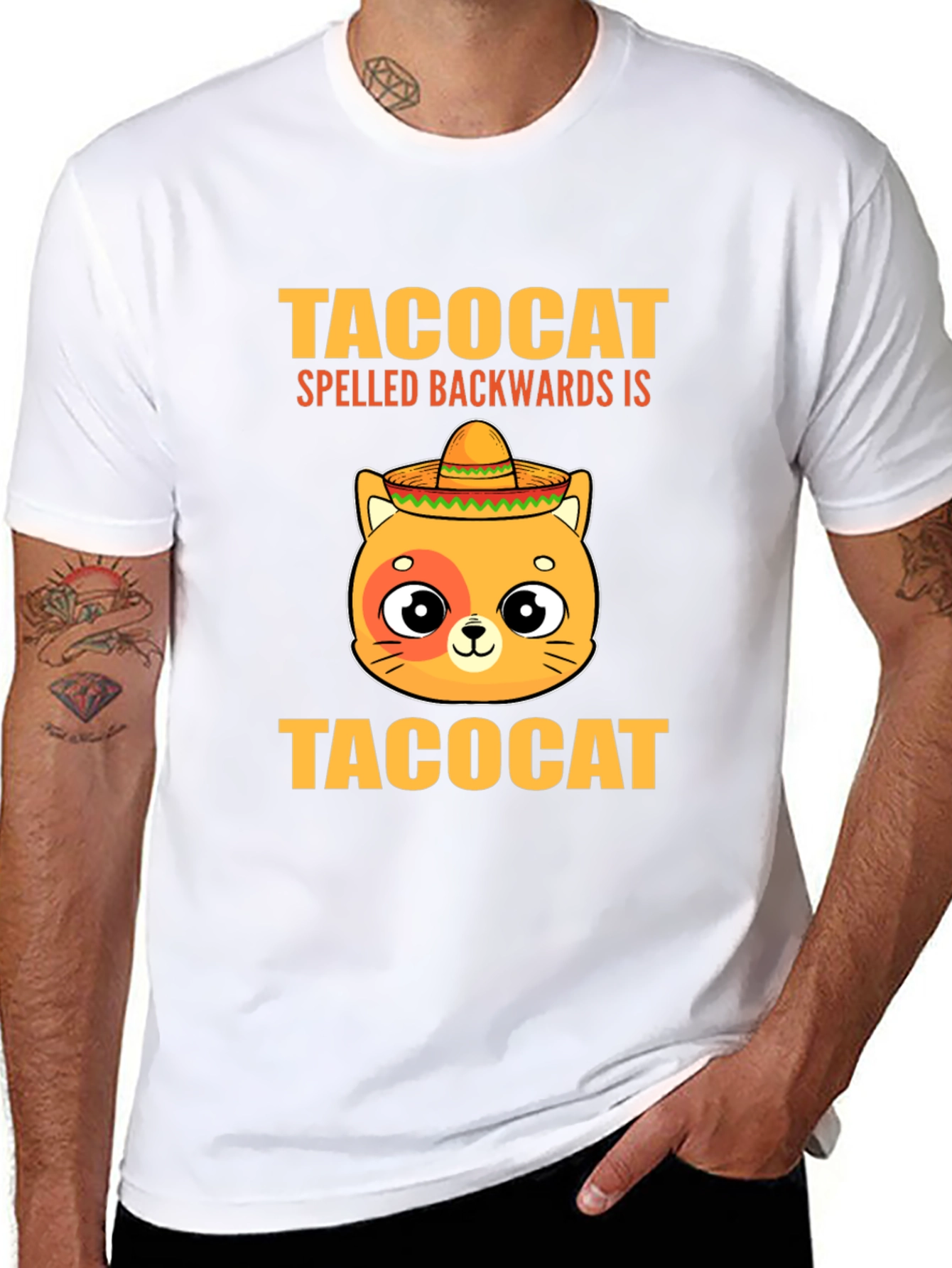 Black Taco Cat T-Shirt - Spelled Backwards is TacoCat! Funny Tee view 8