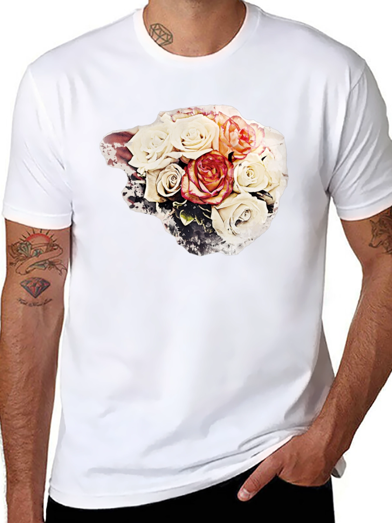 Black Floral Bouquet Graphic Tee - Stylish Black T-Shirt view 8