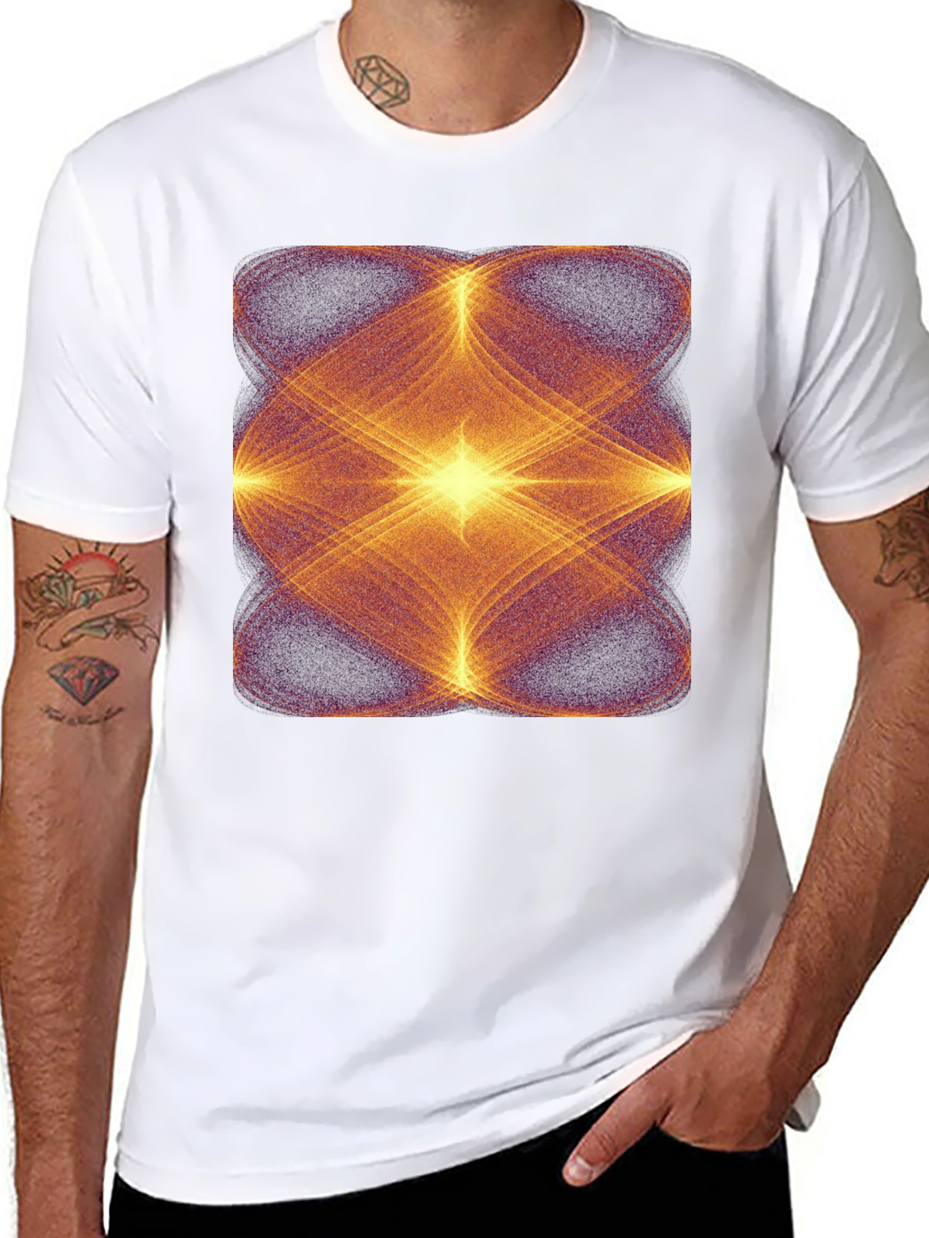 Black Geometric Light Pattern Black Tee view 8