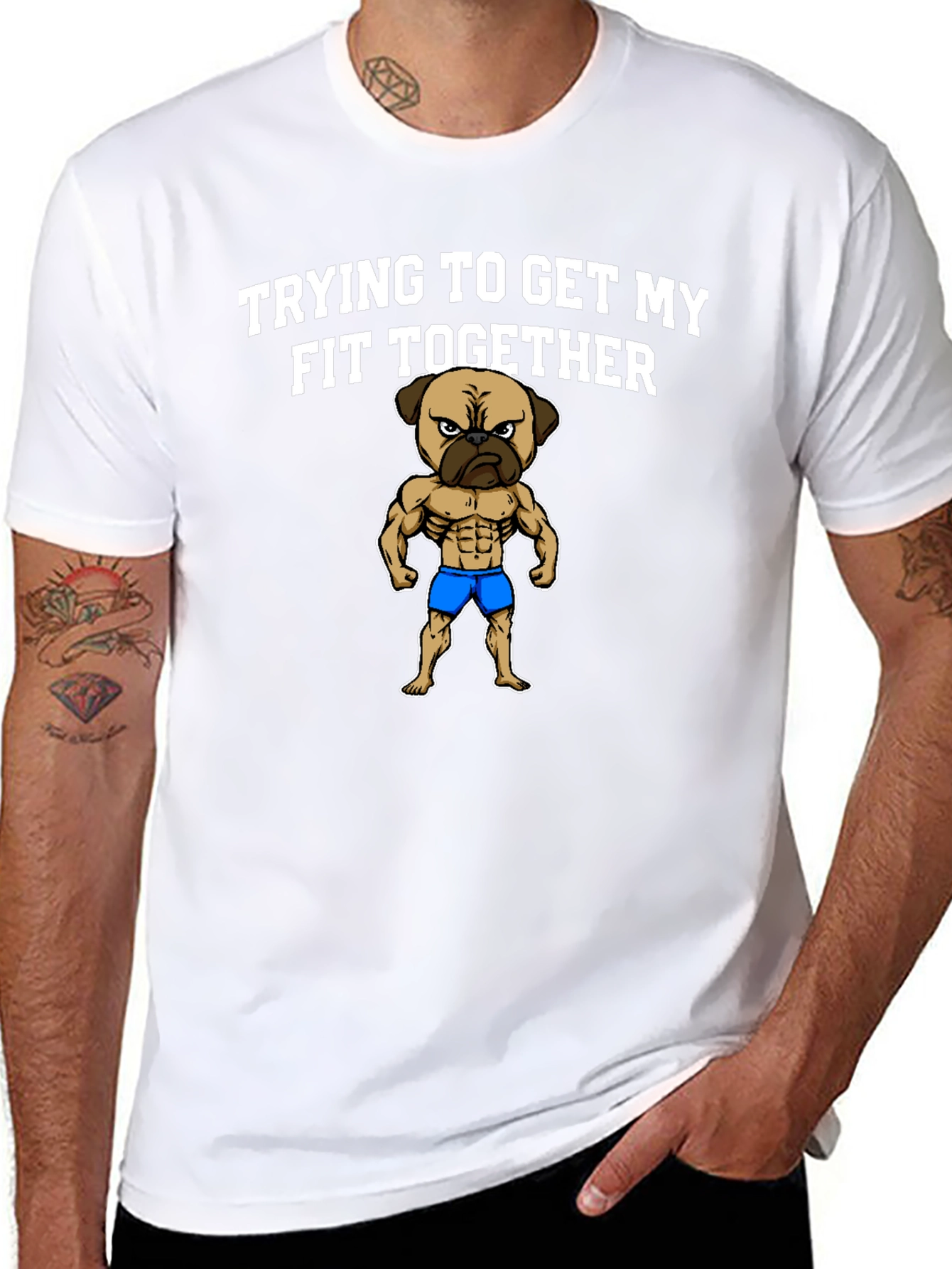 Black Funny Pug Gym T-Shirt - Trying to Get My Fit Together view 8