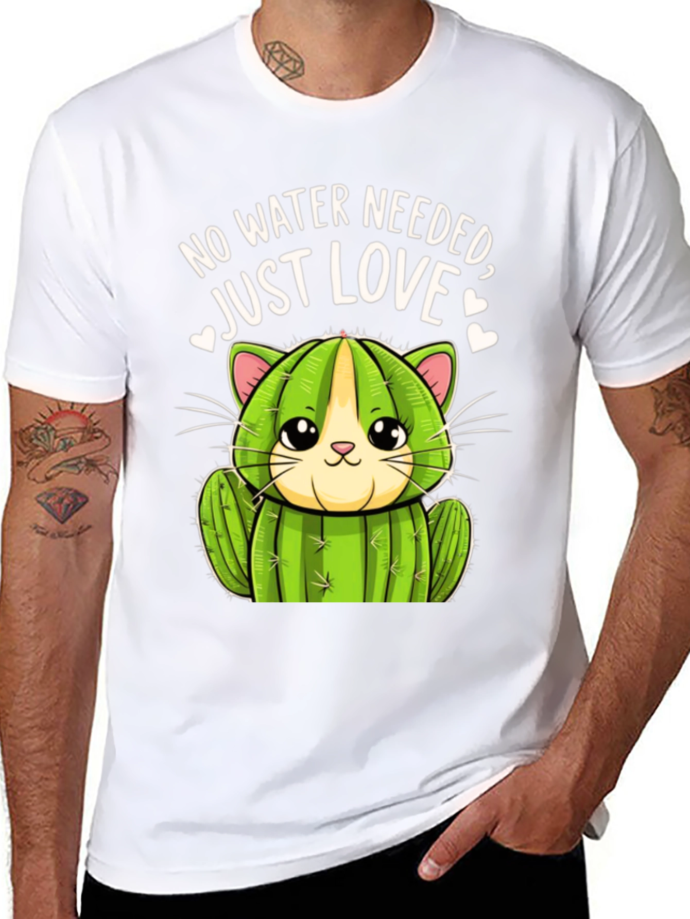 Black Cactus Cat T-Shirt - No Water Needed, Just Love view 8
