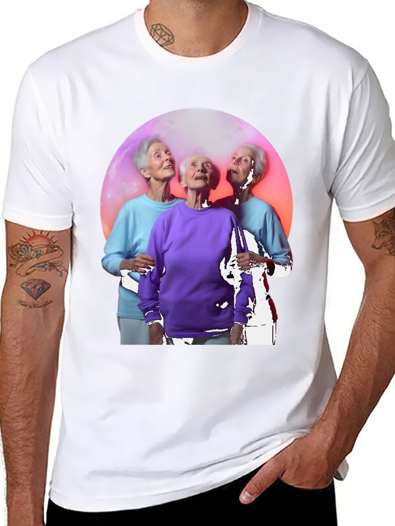 Black Three Grannies in Space Black T-Shirt view 8