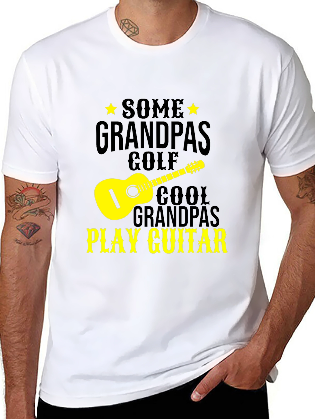 Black Cool Grandpa Guitar Player Black T-Shirt view 8