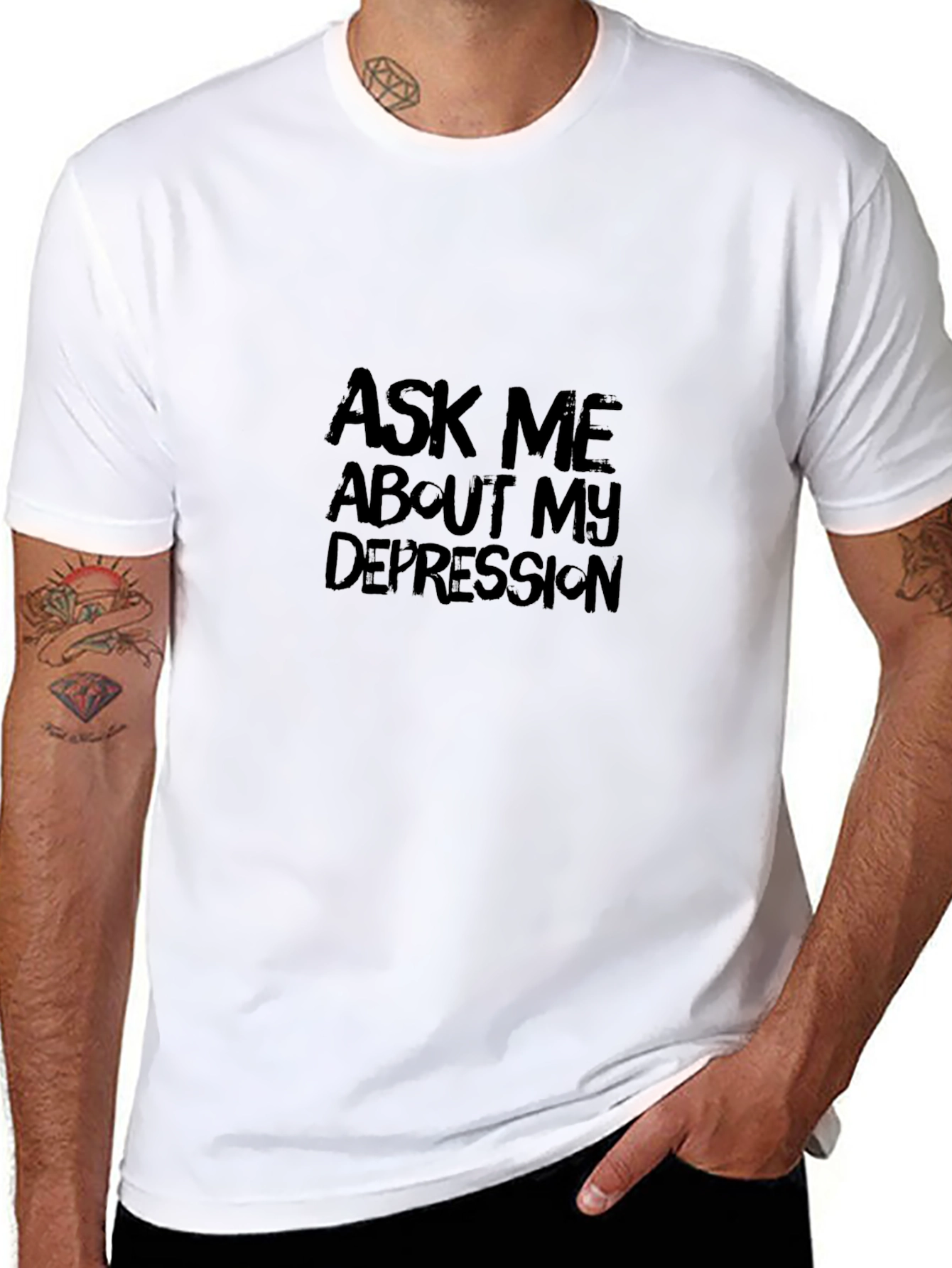 Black Ask Me About My Depression Black T-Shirt view 8
