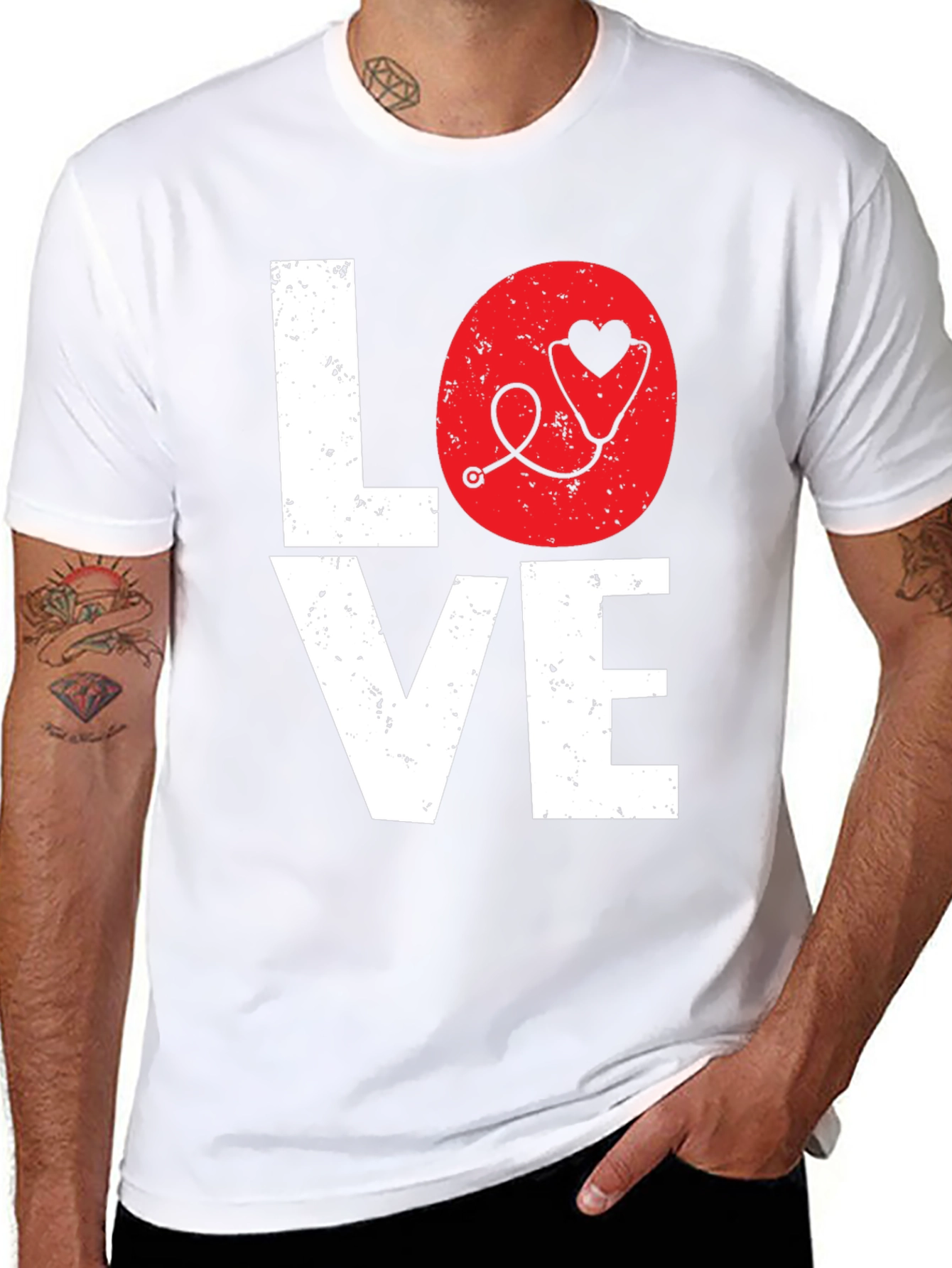 Black Love Nurse Stethoscope Heart Graphic Tee view 8
