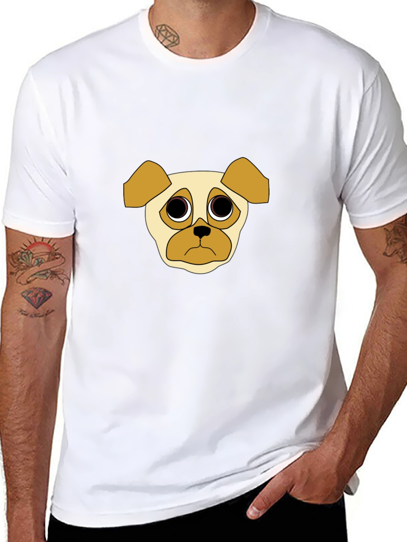 Black Sad Pug Graphic Tee - Black Cotton Casual T-Shirt view 8