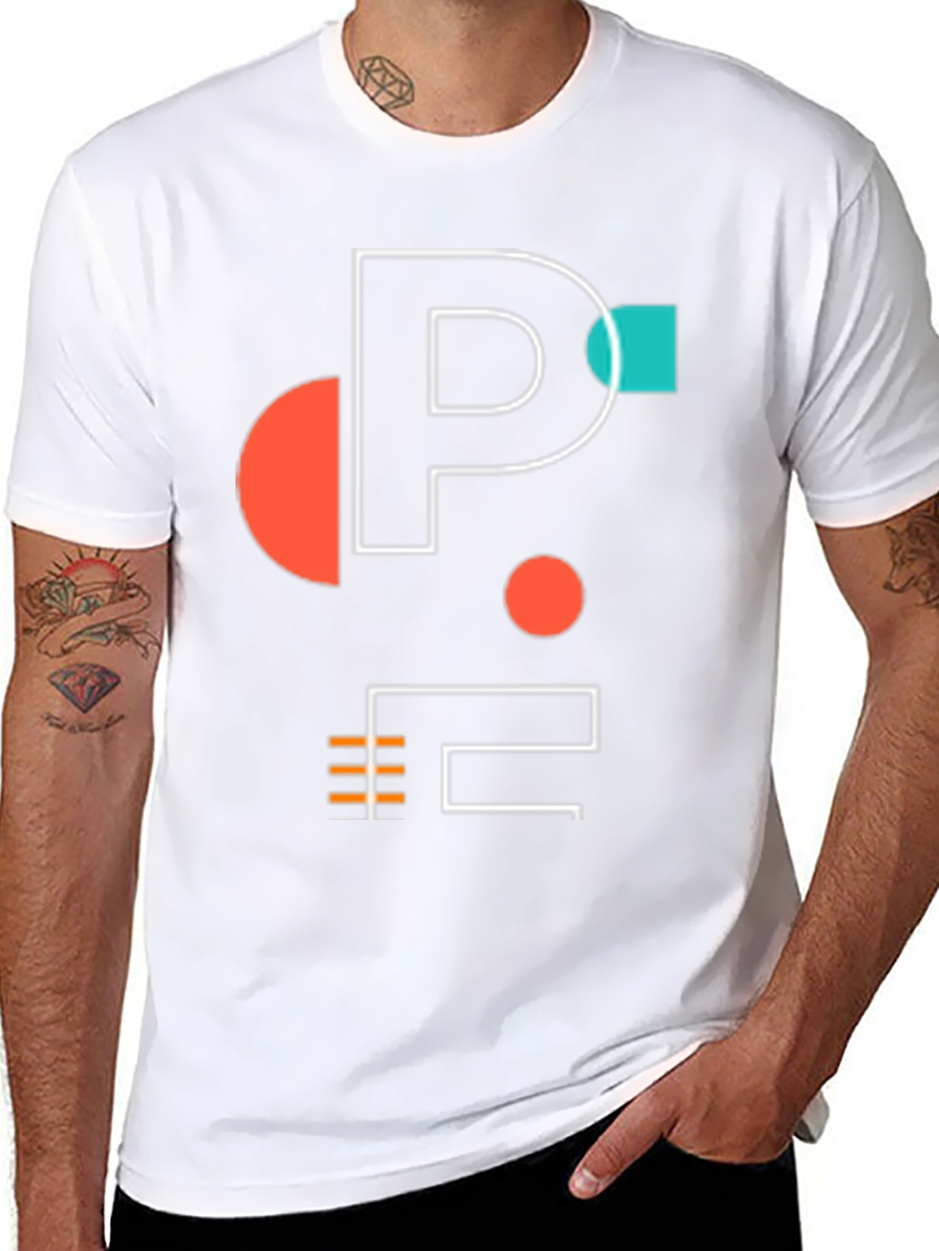 Black Modern Graphic Tee - Geometric P Design view 8