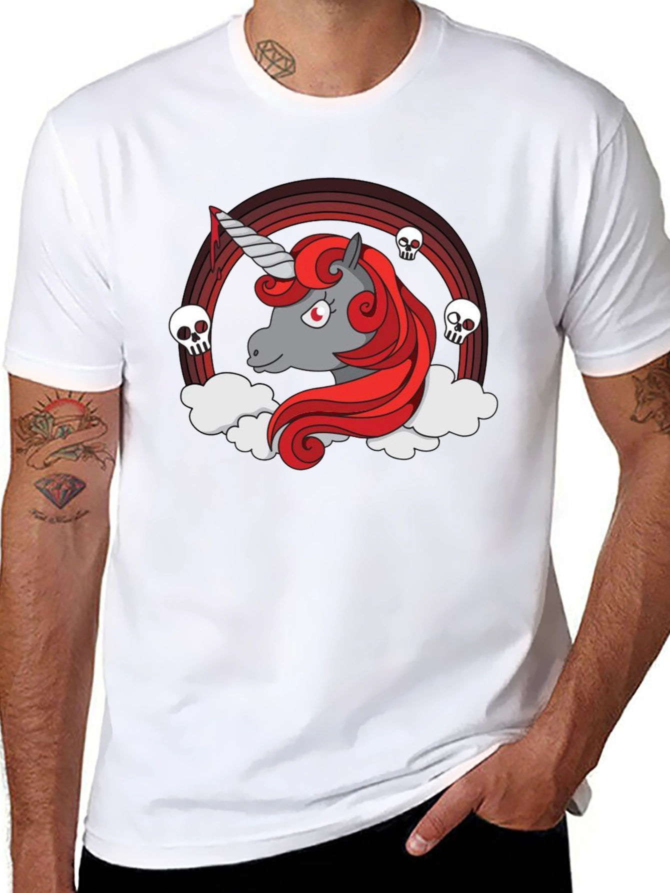 Black Unicorn & Skulls Graphic Black T-Shirt view 8