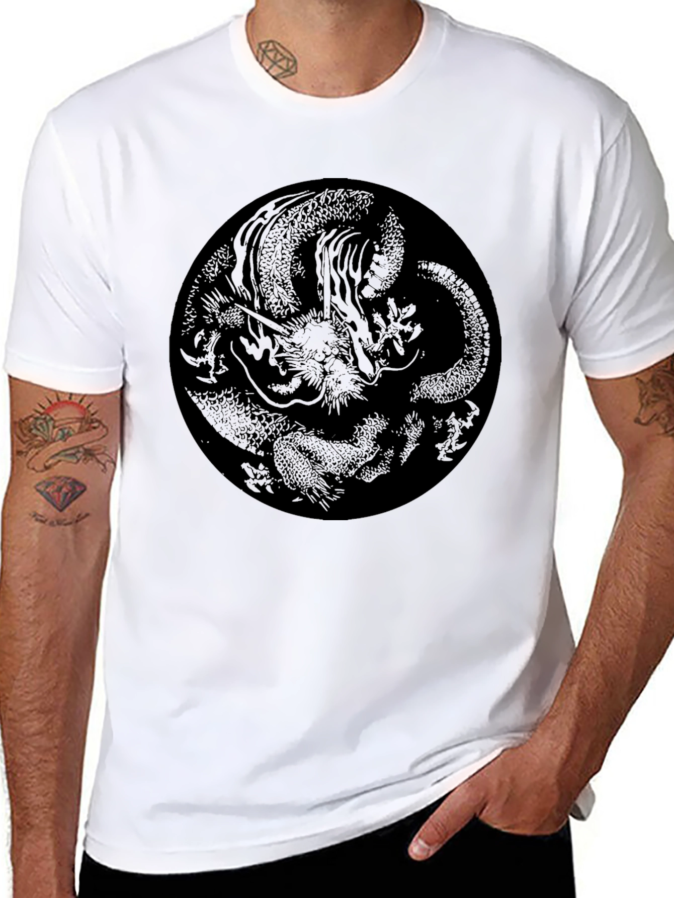 Black Dragon Circle Graphic Black T-Shirt view 8