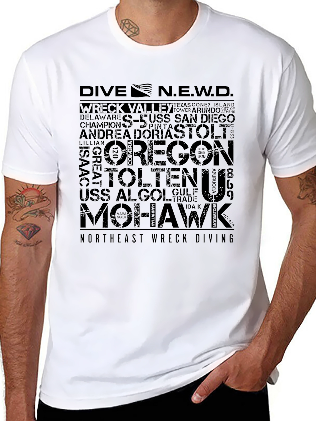 Black DIVE N.E.W.D. Dive Site Word Art T-Shirt view 8