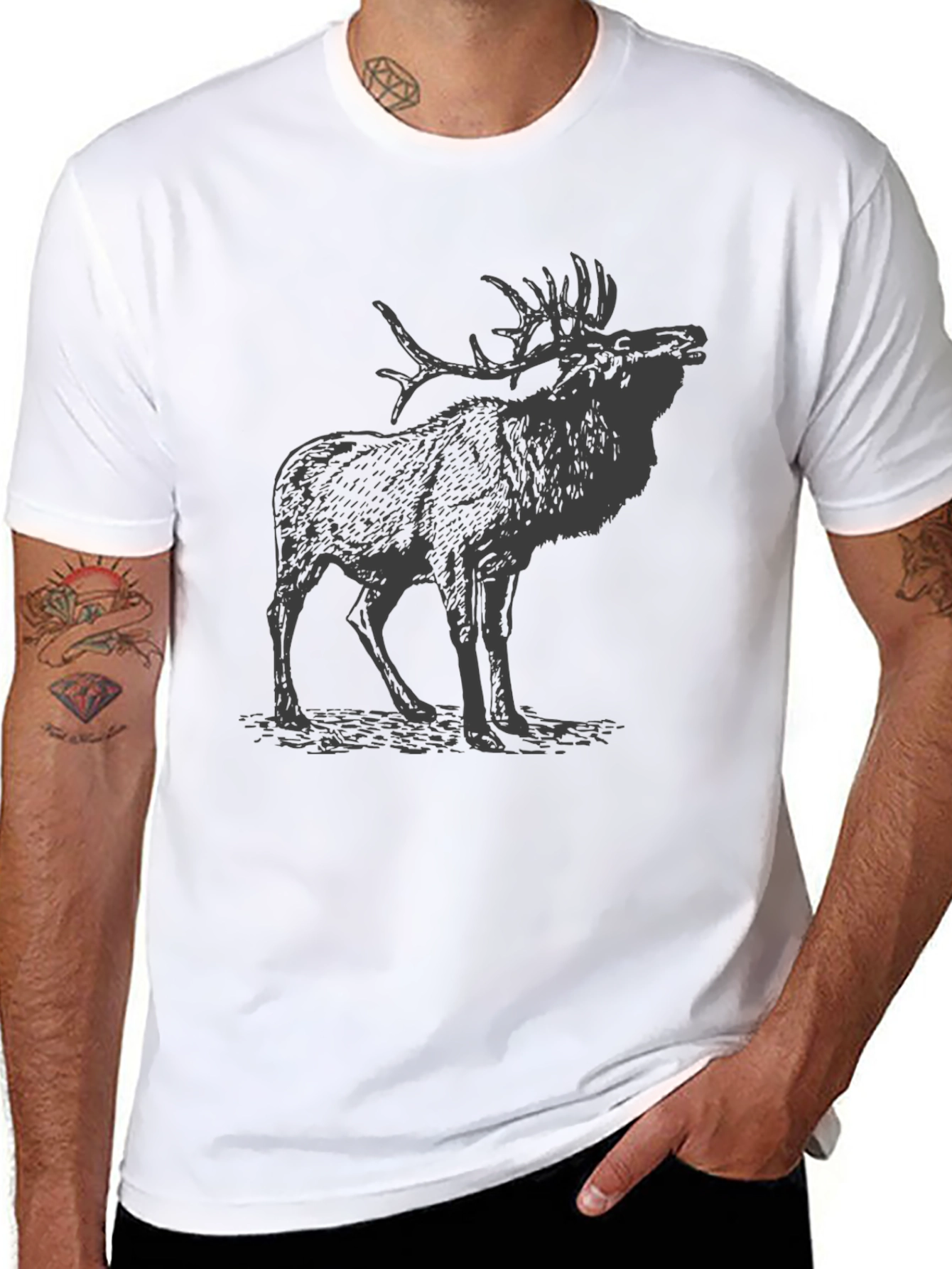 Black Black T-Shirt with Elk Print view 8