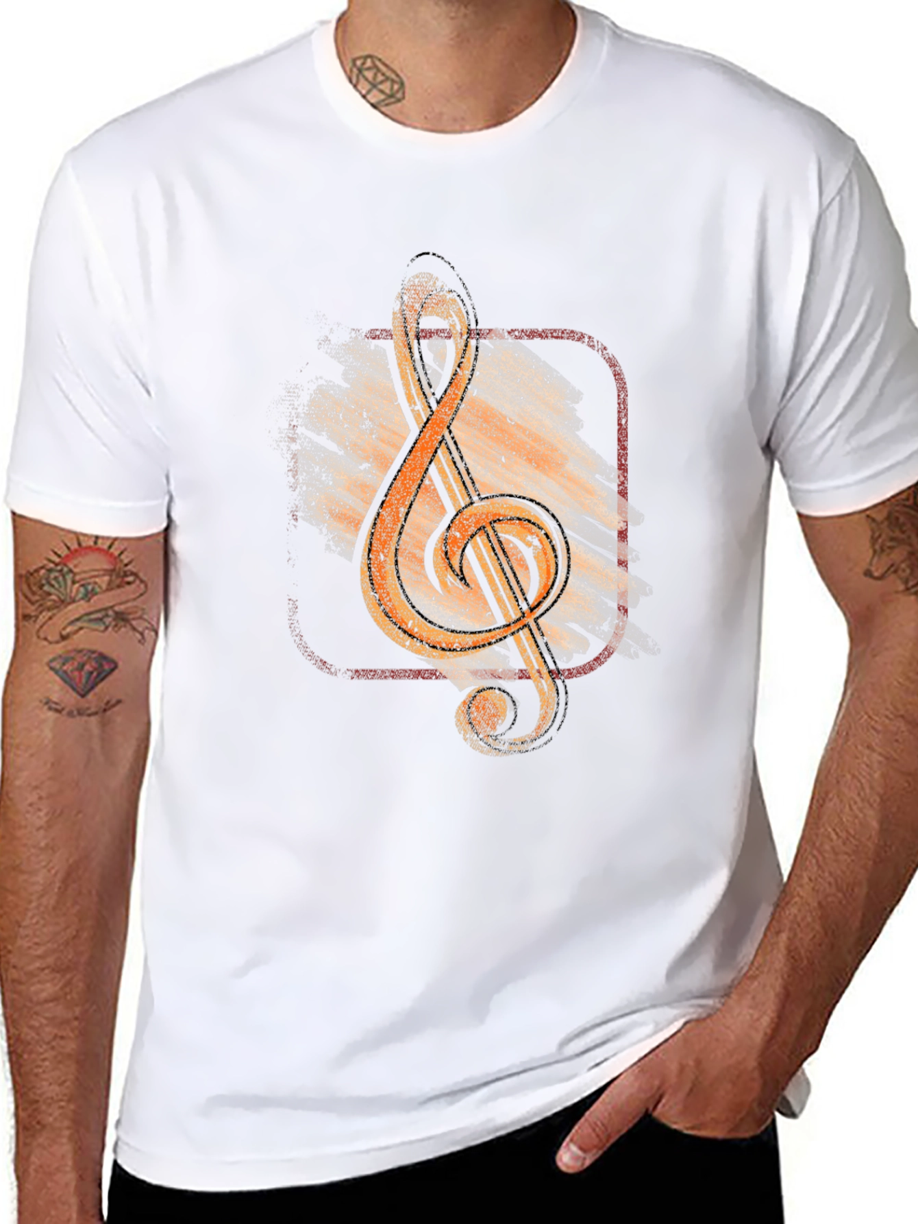 Black Vintage Music Treble Clef Graphic T-Shirt view 8