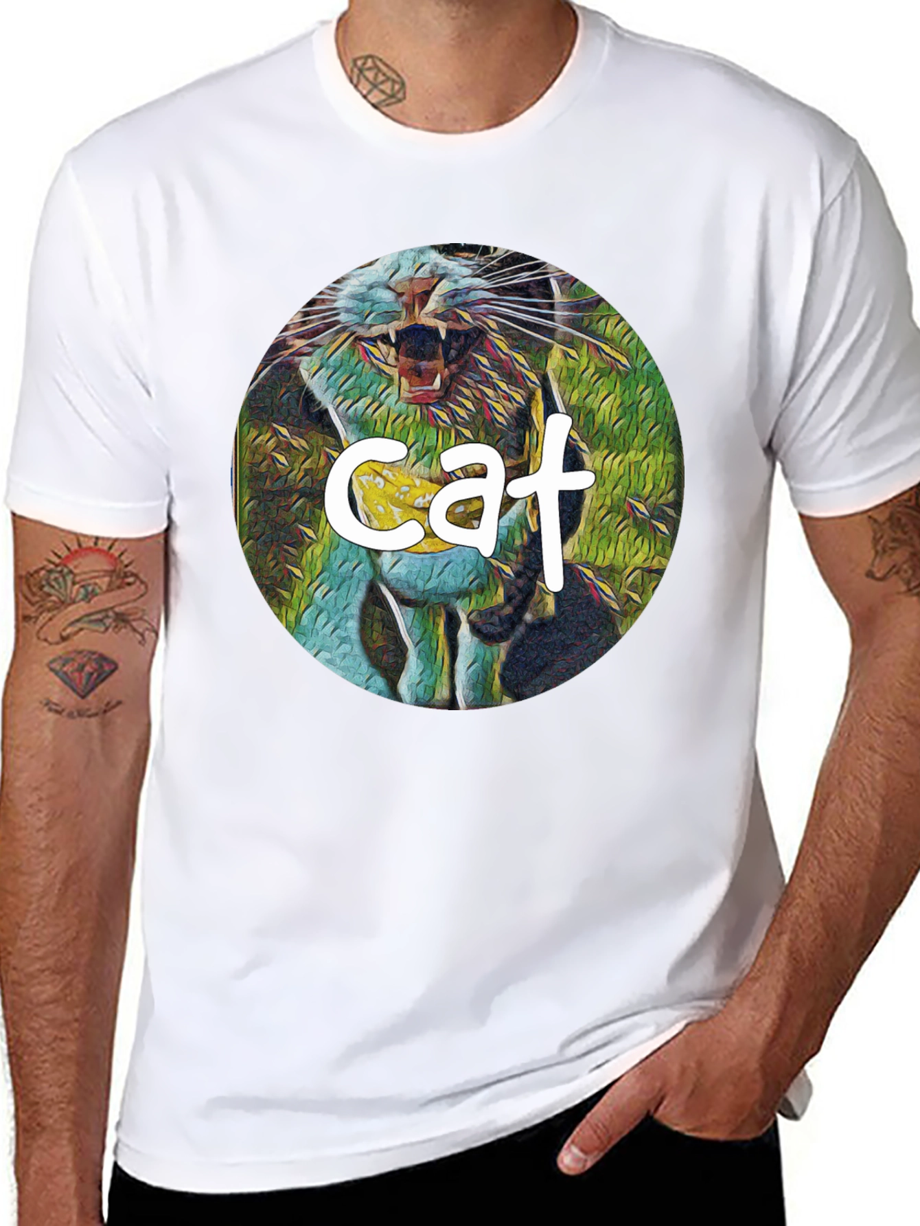 Black Cat Graphic Print Black T-Shirt view 8