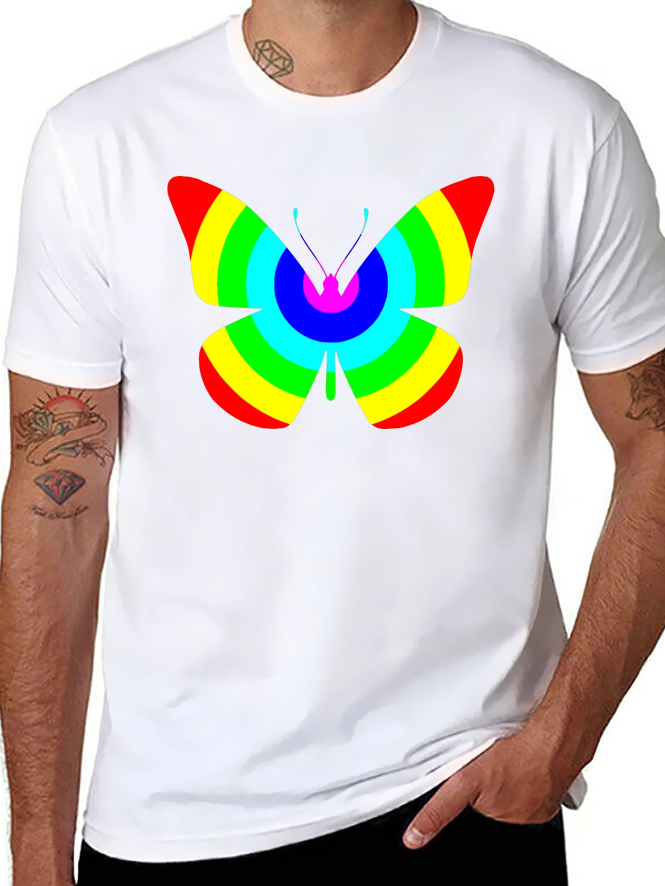Black Rainbow Butterfly Graphic Black T-Shirt view 8