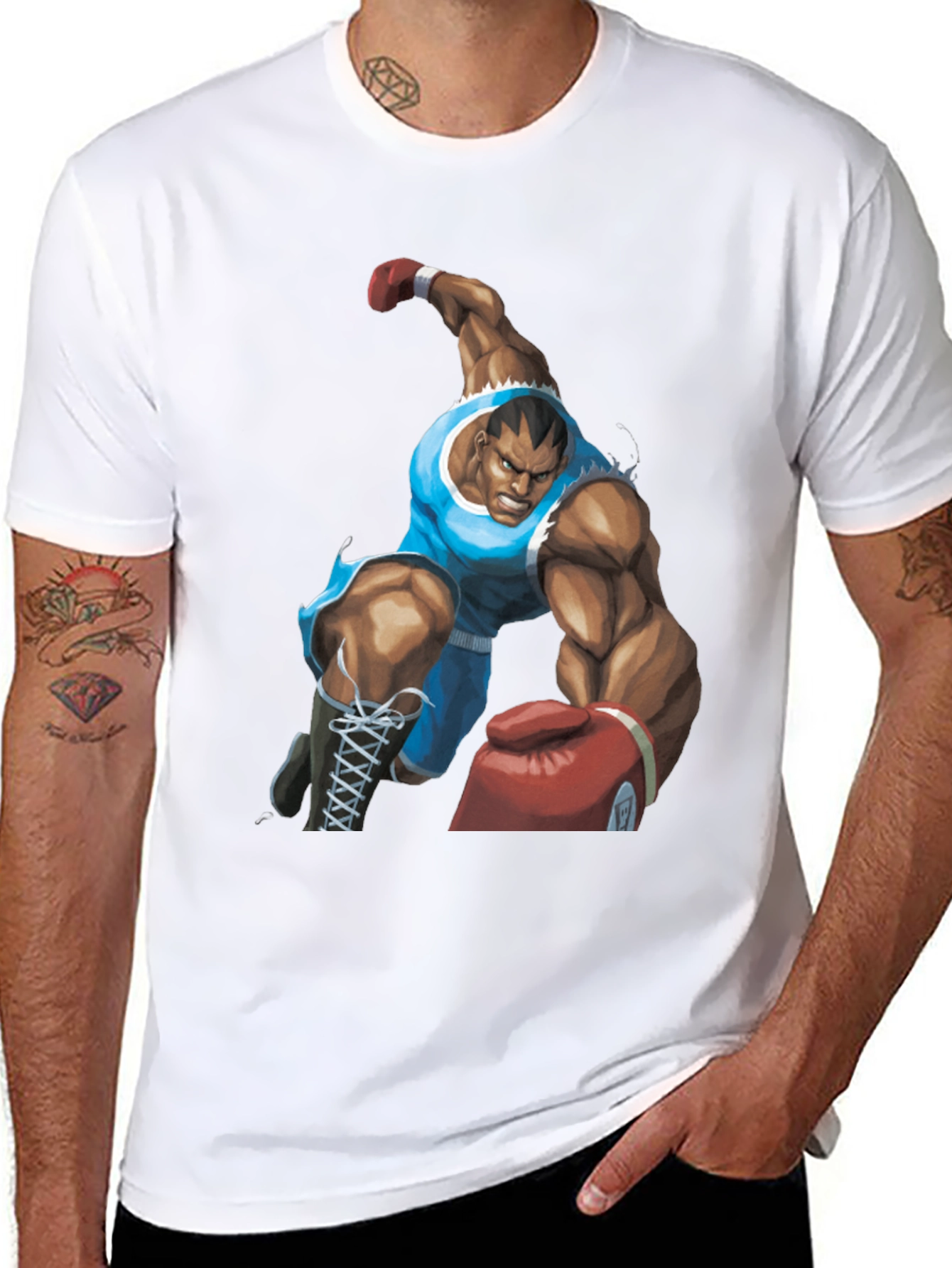 Black Bald Boxer Punch Out Style Black T-Shirt view 8