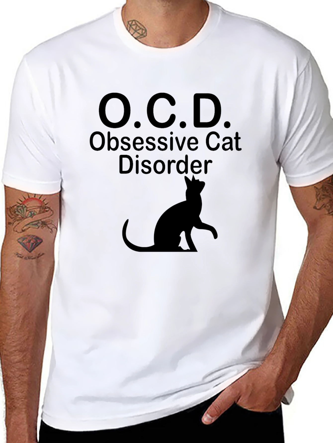 Black OCD Obsessive Cat Disorder Funny T-Shirt view 8