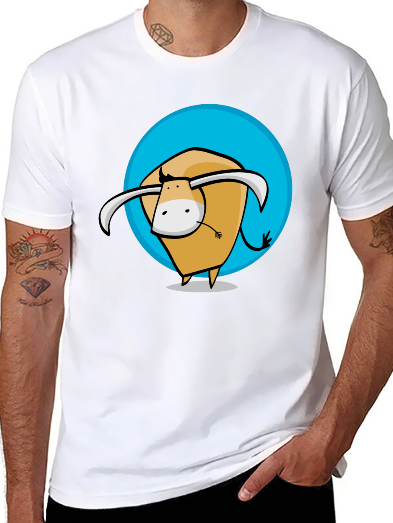 Black Cartoon Bull Graphic Tee - Stylish Men's Black T-Shirt view 8