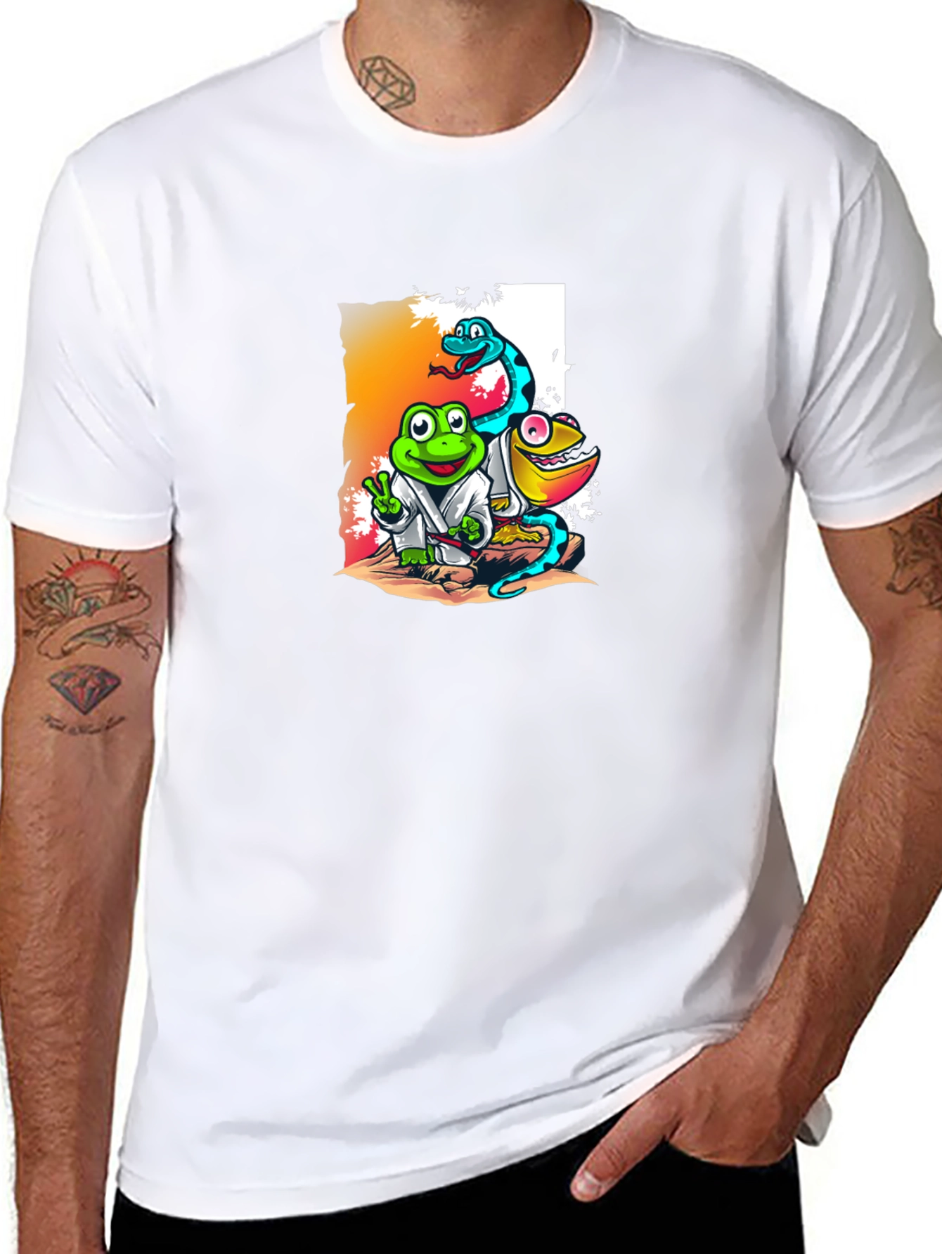 Black Cartoon Reptile Karate T-Shirt view 8