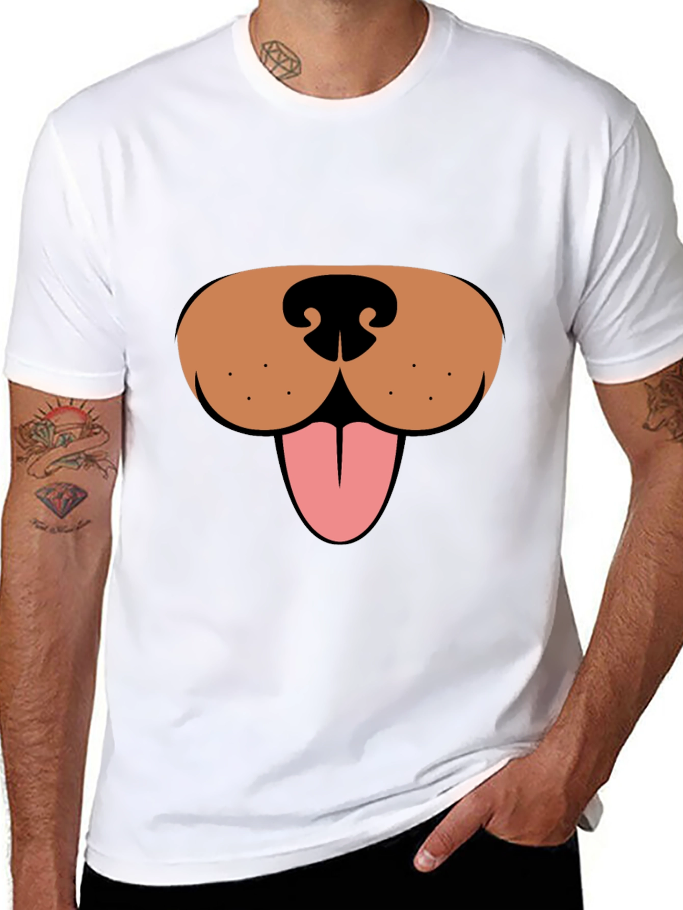 Black Funny Dog Face Graphic Tee - Black Casual T-Shirt view 8