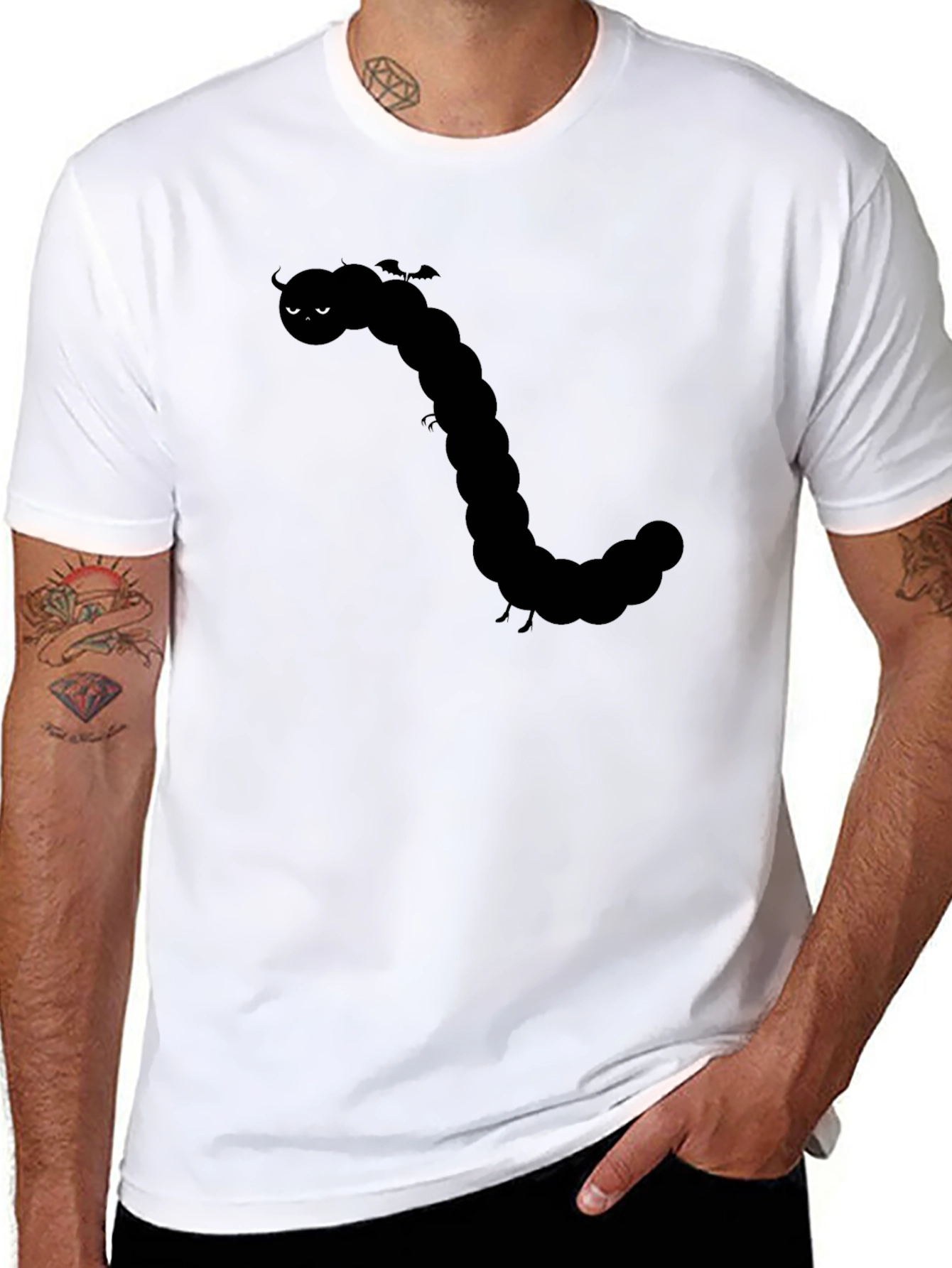 Black Caterpillar Graphic Tee - Black Cotton Shirt view 8