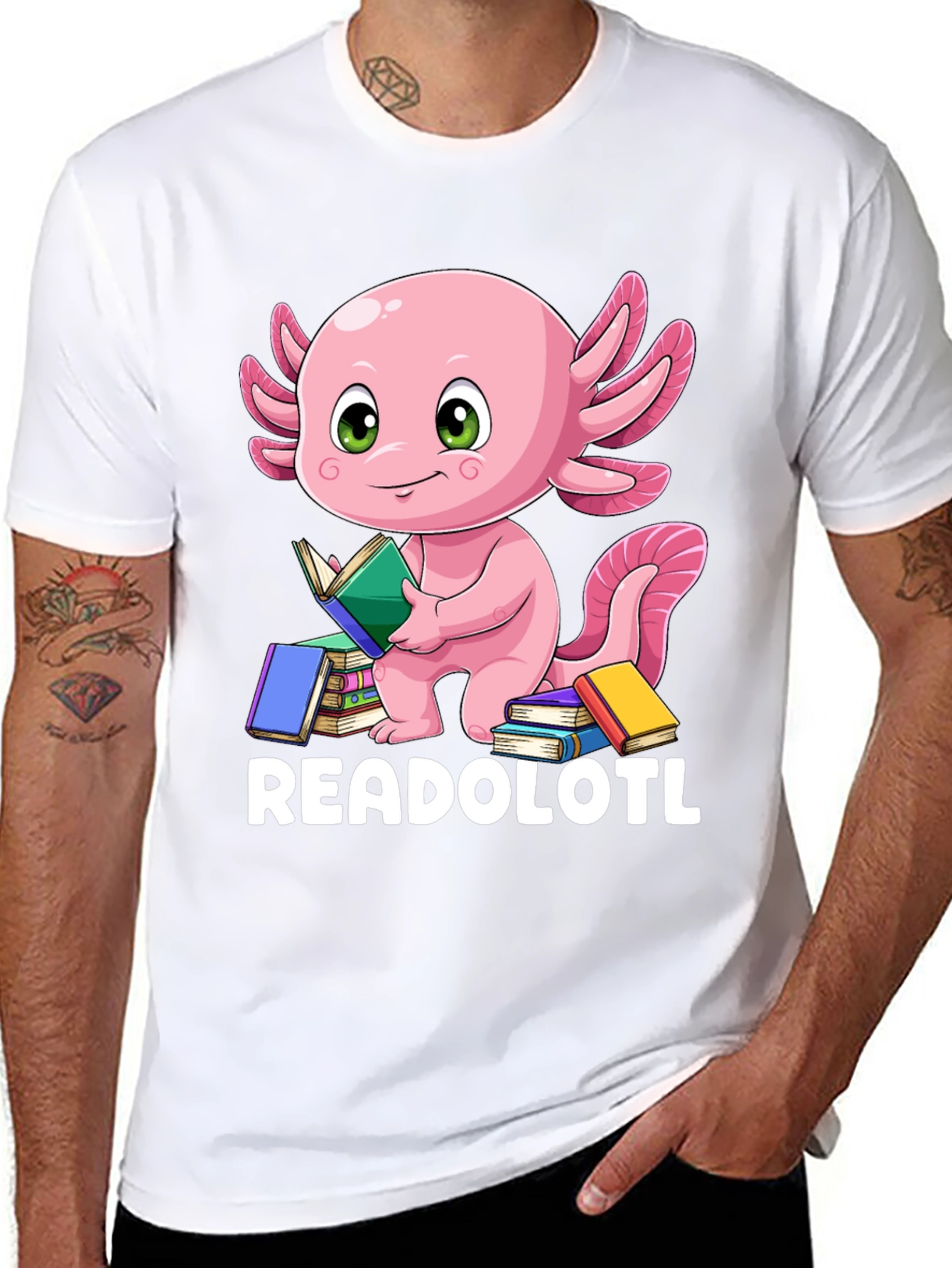 Black Readolotl Axolotl Reading Book T-Shirt view 8
