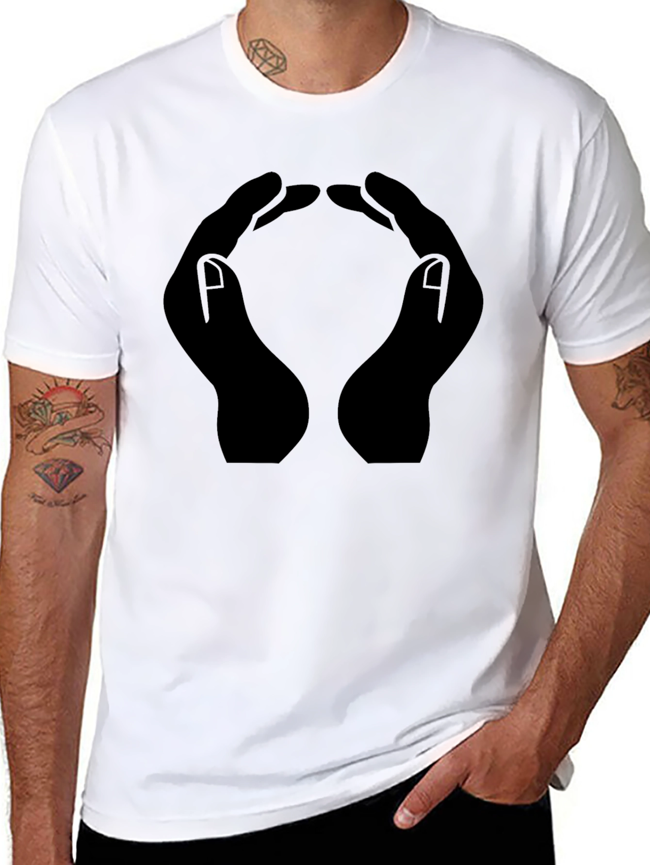 Hands Forming Circle Graphic T-Shirt - Black - 8