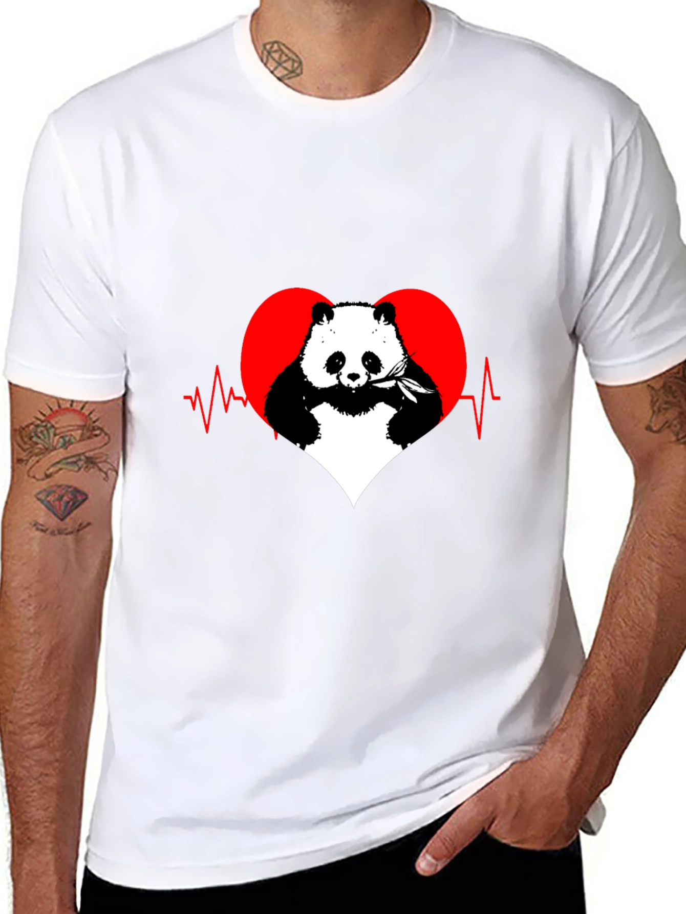 Black Panda Heartbeat Graphic Tee - Men's Black T-Shirt view 8