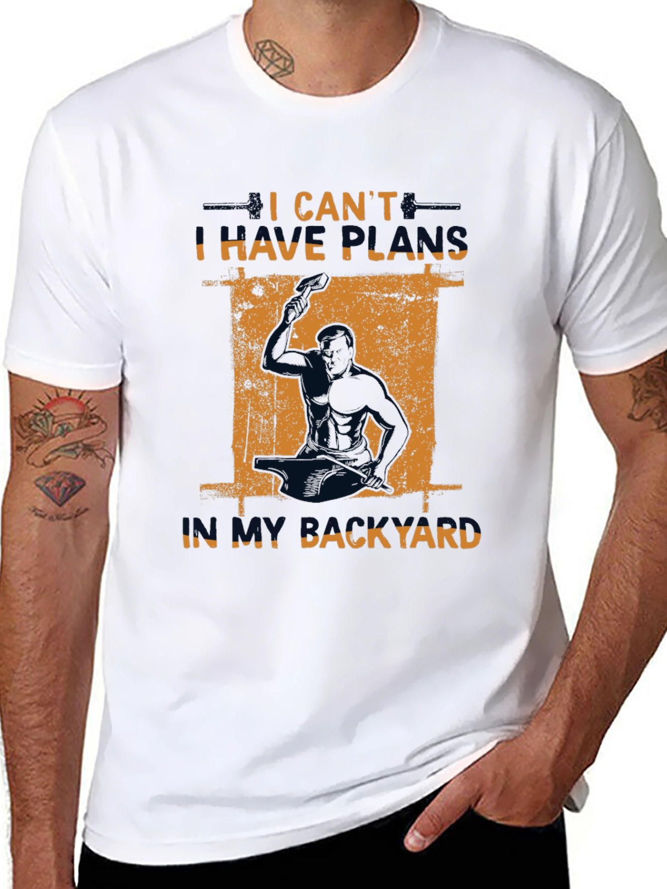 Black I Can't I Have Plans In My Backyard T-Shirt view 8