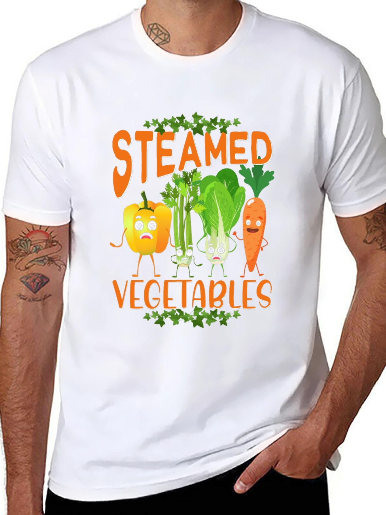 Black Steamed Vegetables Graphic T-Shirt view 8