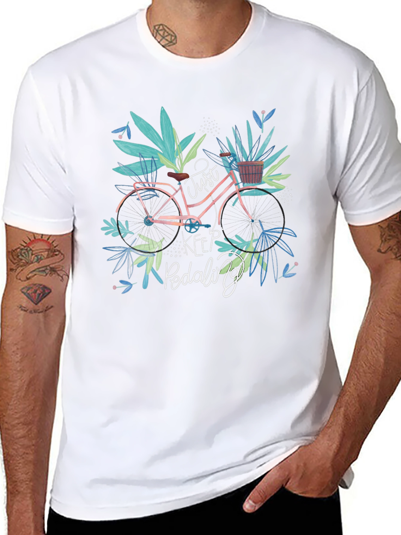 Black Just Keep Pedaling Bicycle Graphic Tee view 8