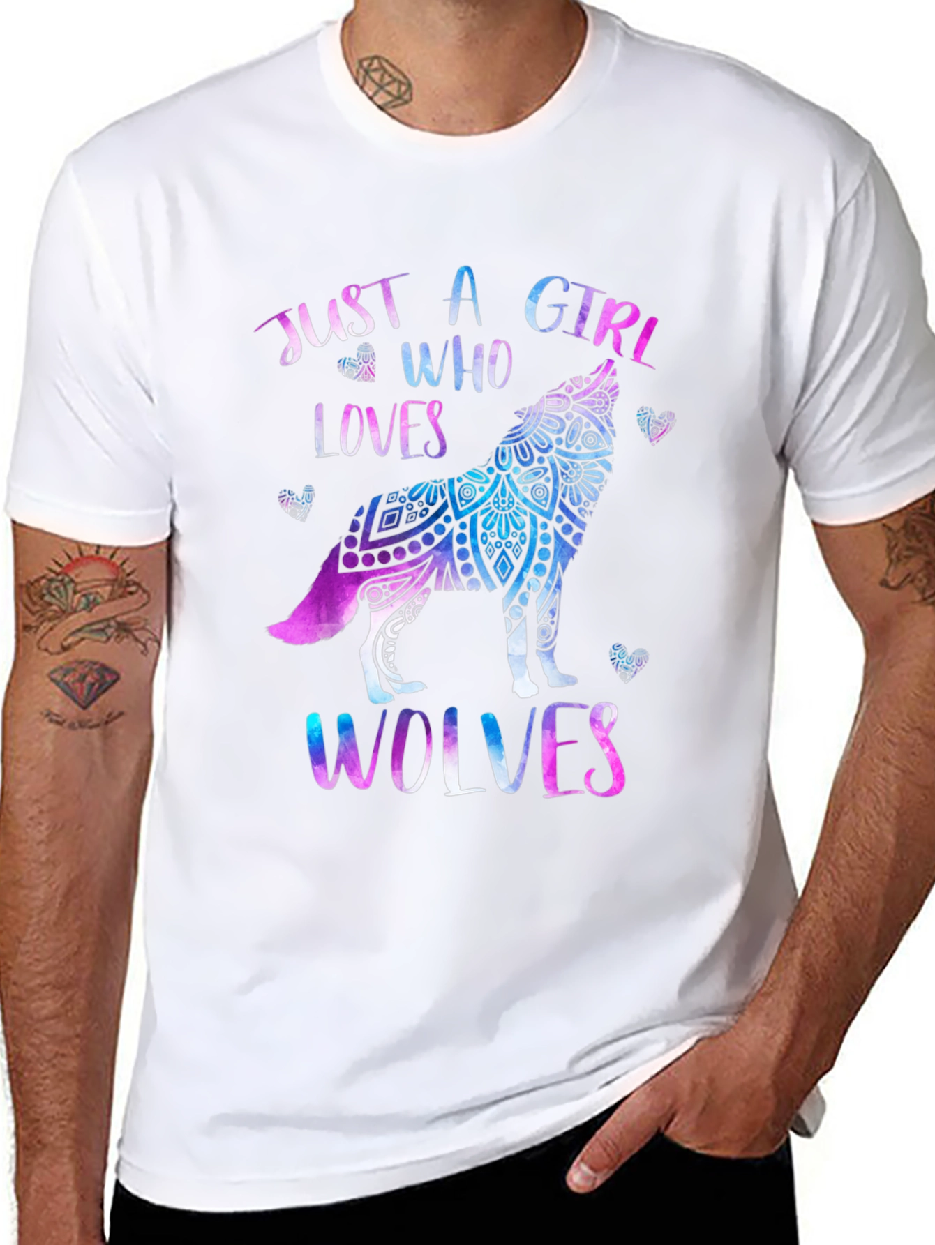Black Just A Girl Who Loves Wolves T-Shirt view 8