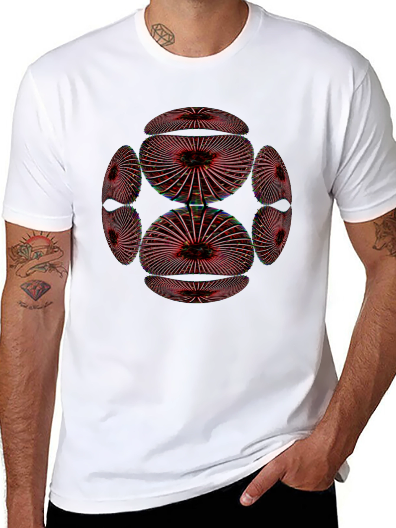 Black Abstract Geometric Pattern Black T-Shirt view 8