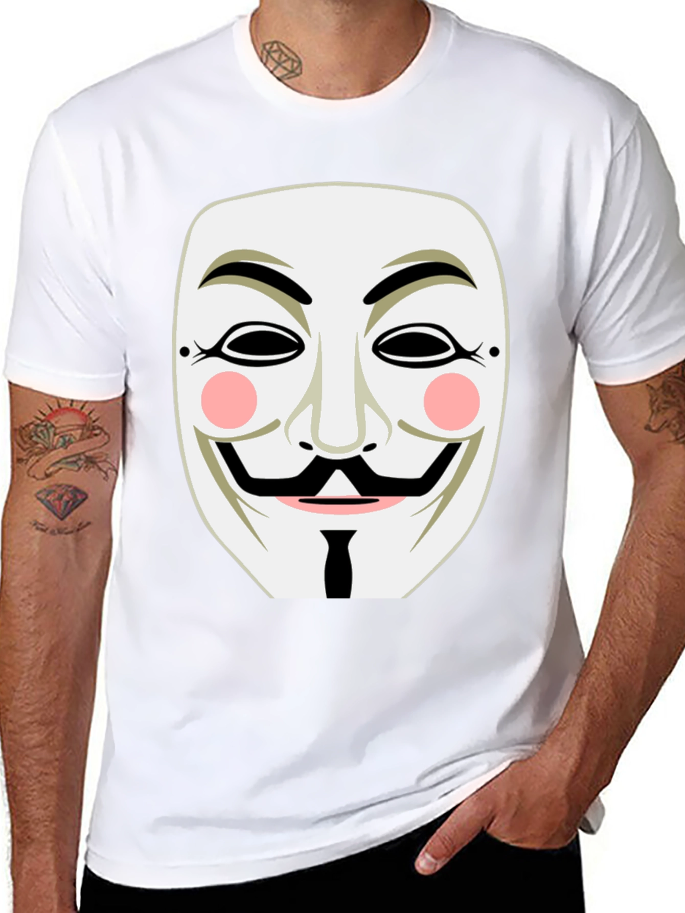 Black Anonymous Mask Graphic Tee - Black Cotton T-Shirt view 8